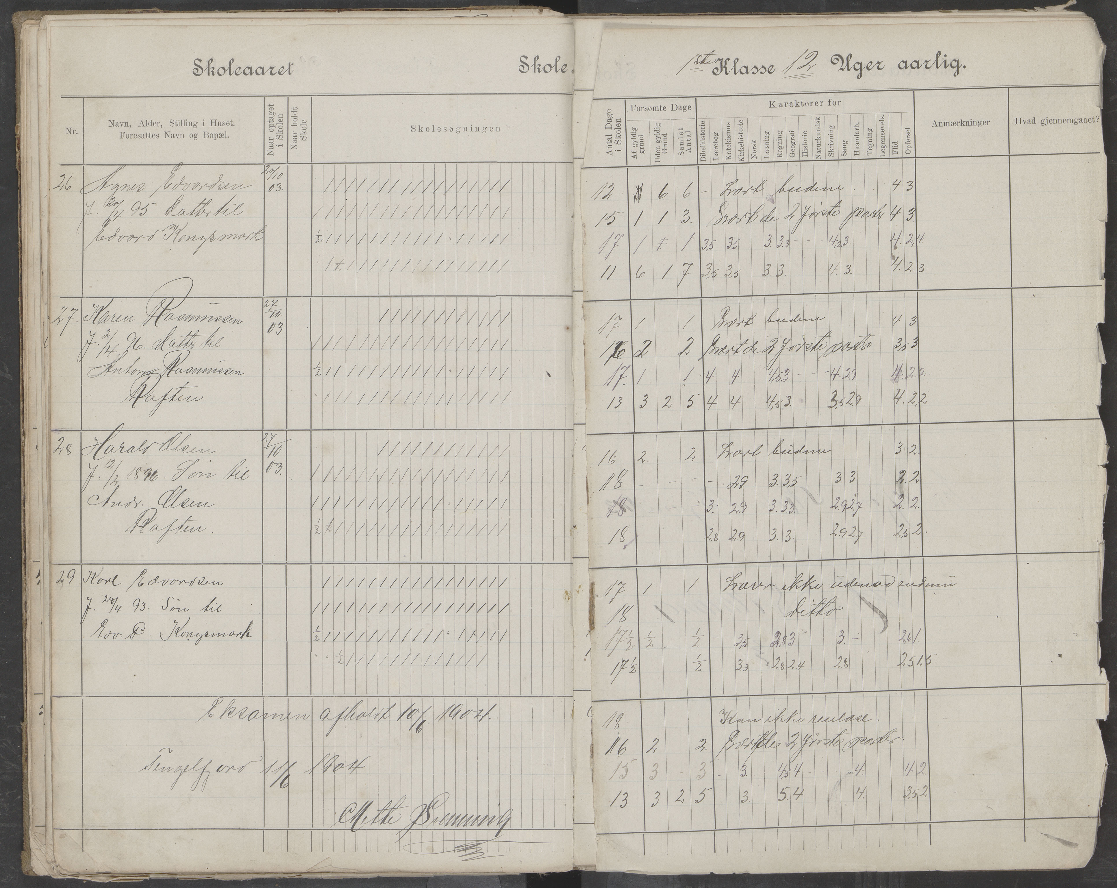 Hadsel kommune. Tengelfjord skolekrets, AIN/K-18660.510.04/G/L0001: Skoleprotokoll for Tengelfjord skole, 1899-1908