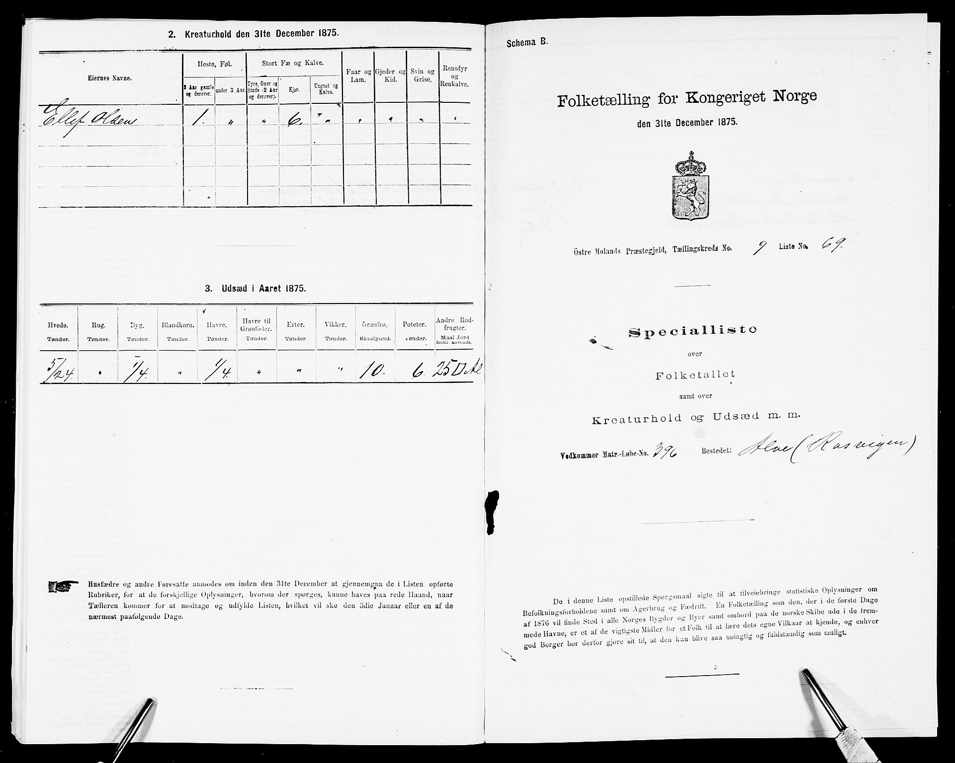 SAK, 1875 census for 0918P Austre Moland, 1875, p. 2610