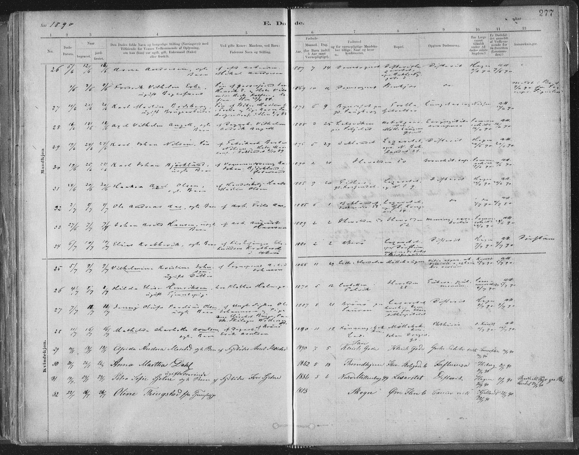 Ministerialprotokoller, klokkerbøker og fødselsregistre - Sør-Trøndelag, AV/SAT-A-1456/603/L0162: Parish register (official) no. 603A01, 1879-1895, p. 277