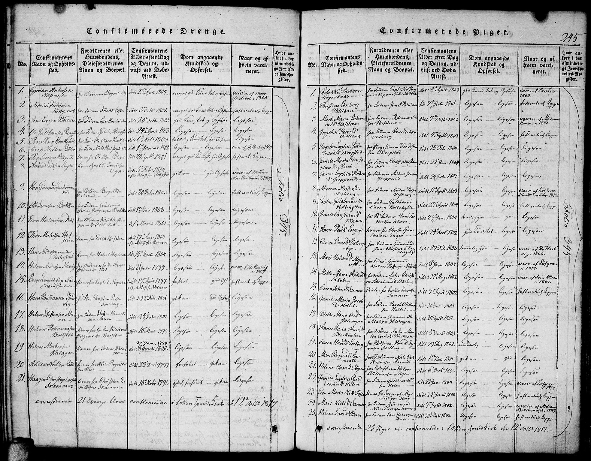 Høland prestekontor Kirkebøker, AV/SAO-A-10346a/F/Fa/L0007: Parish register (official) no. I 7, 1814-1827, p. 245