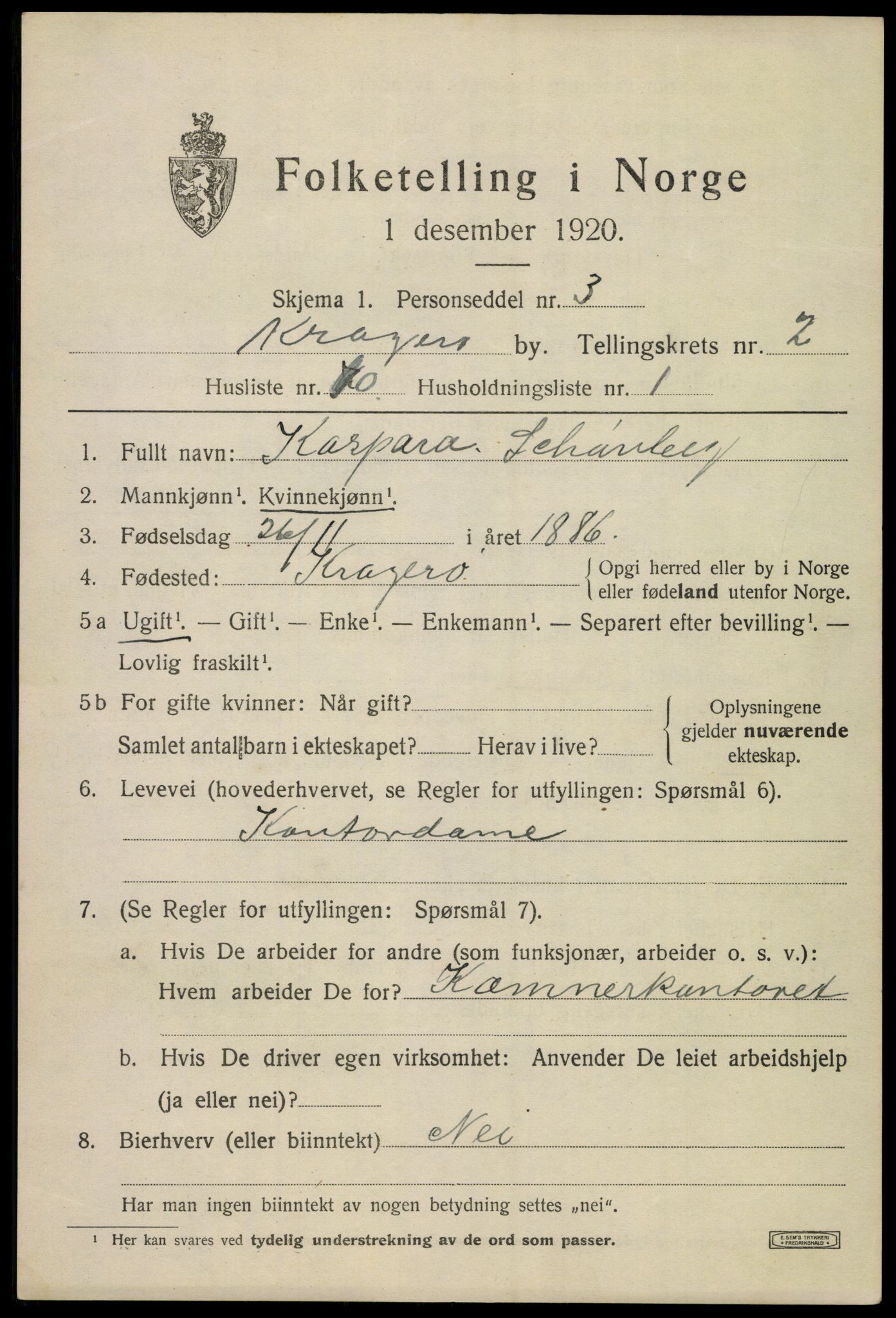 SAKO, 1920 census for Kragerø, 1920, p. 5429