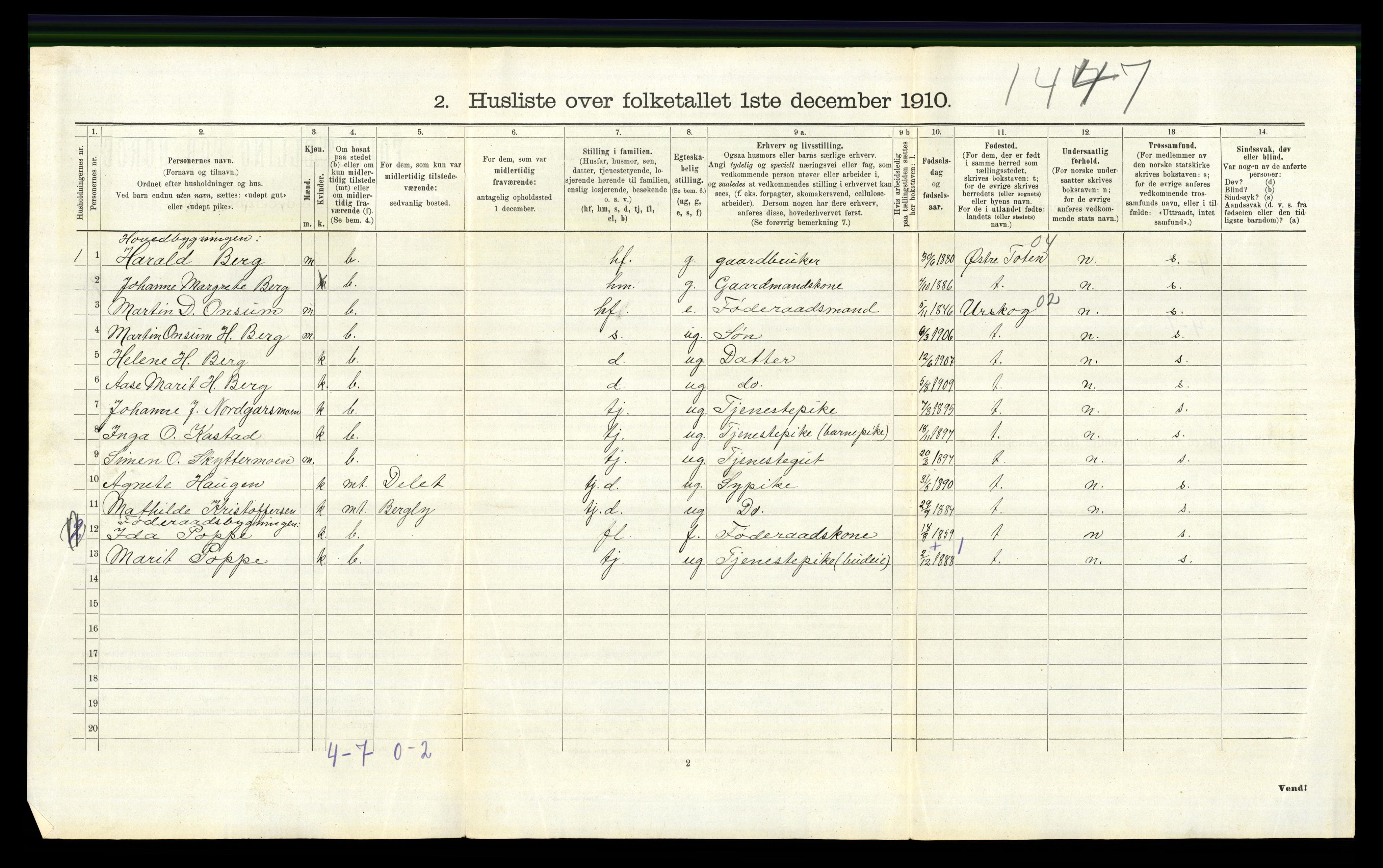 RA, 1910 census for Fåberg, 1910, p. 565