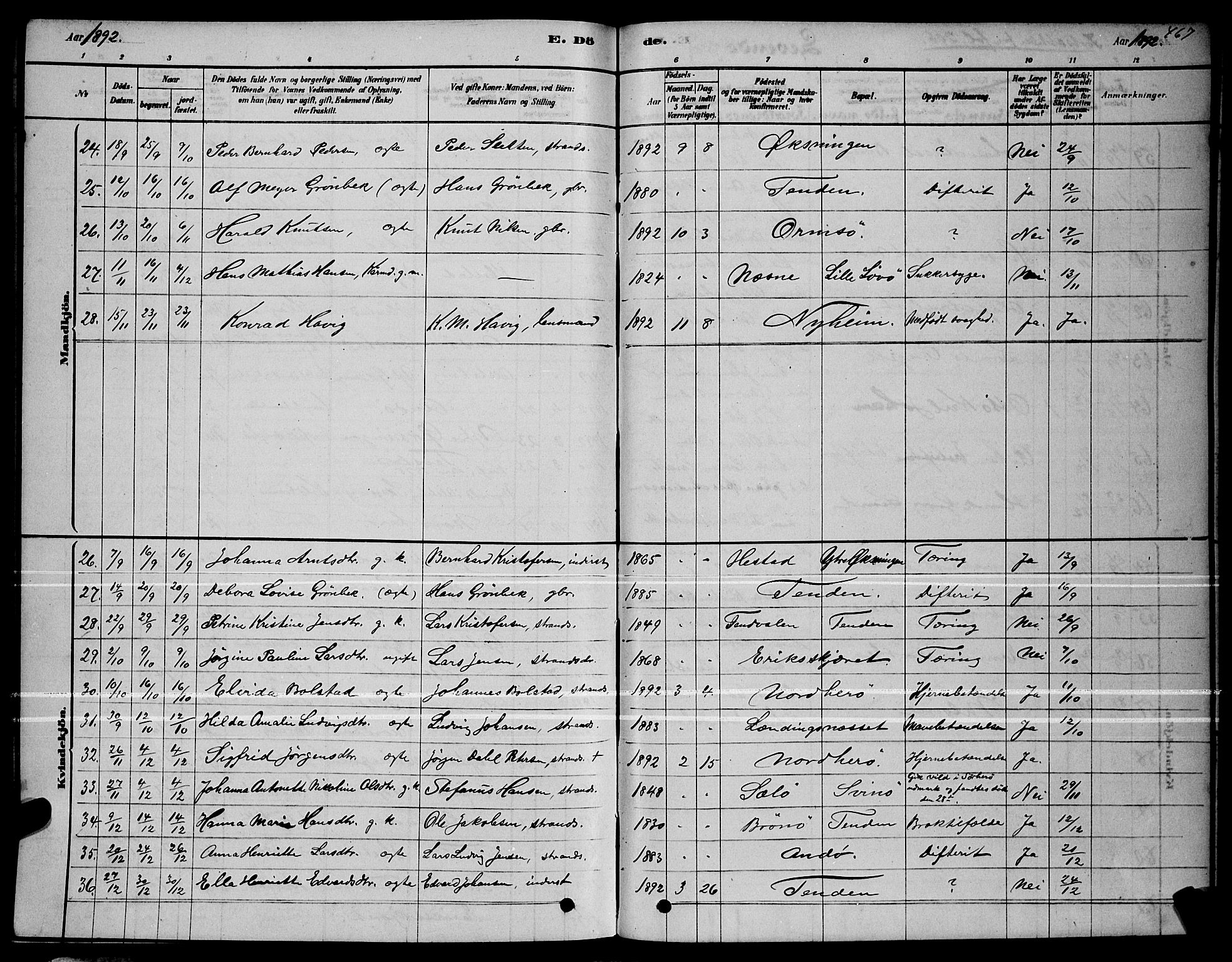 Ministerialprotokoller, klokkerbøker og fødselsregistre - Nordland, AV/SAT-A-1459/834/L0513: Parish register (copy) no. 834C04, 1877-1892, p. 467