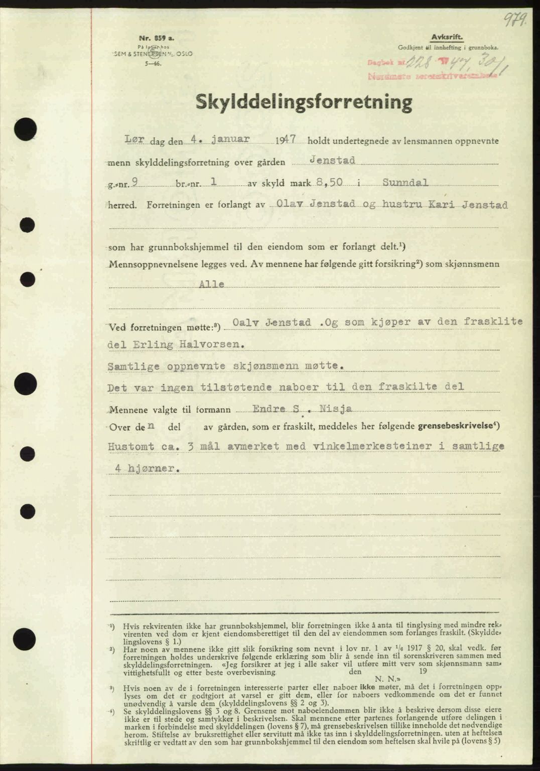 Nordmøre sorenskriveri, AV/SAT-A-4132/1/2/2Ca: Mortgage book no. A103, 1946-1947, Diary no: : 228/1947