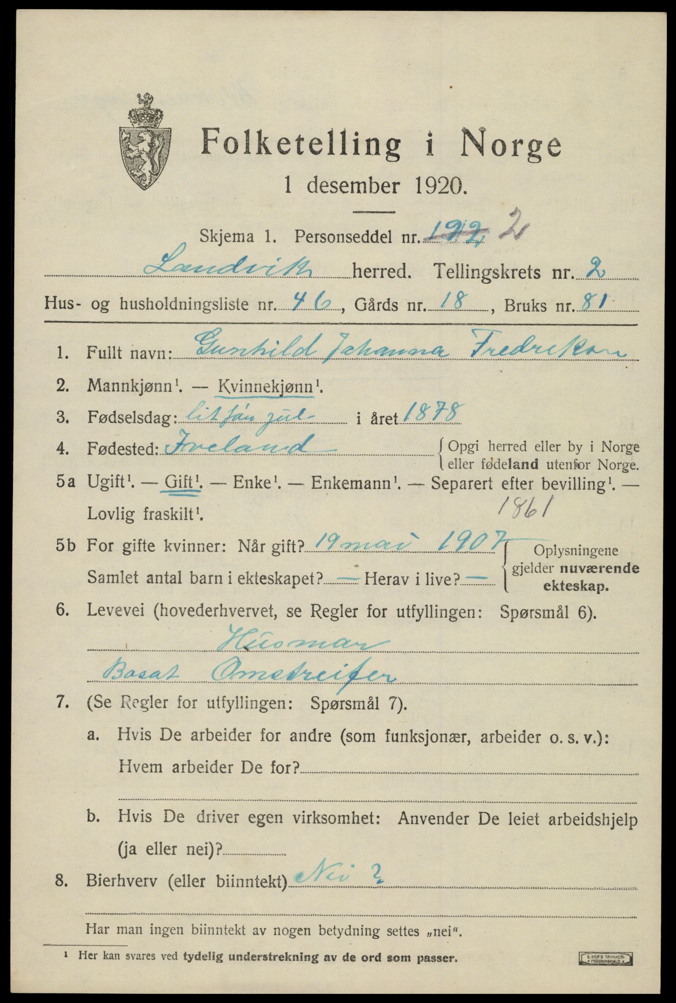 SAK, 1920 census for Landvik, 1920, p. 2150