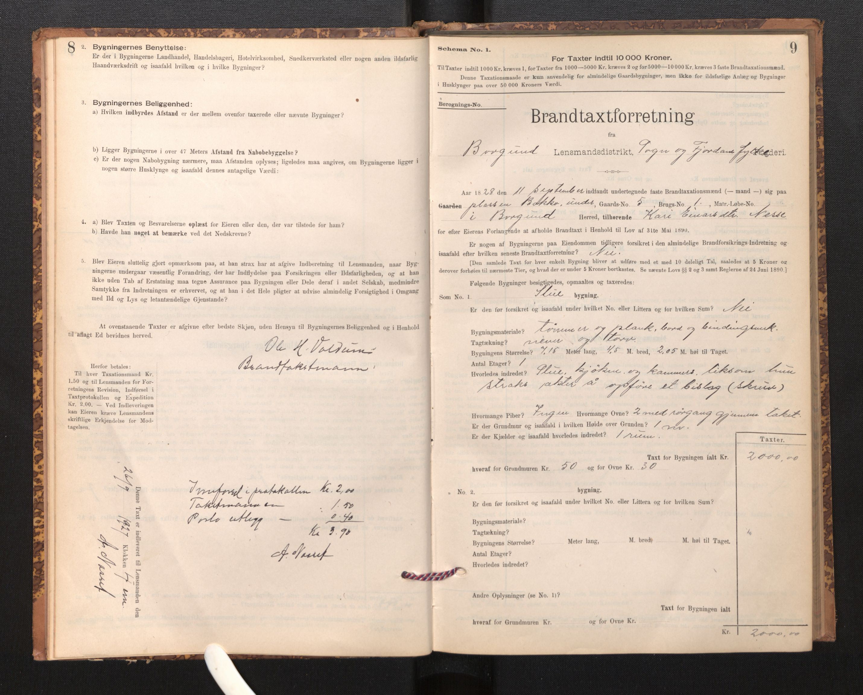 Lensmannen i Borgund, SAB/A-26601/0012/L0003: Branntakstprotokoll, skjematakst, 1903-1937, p. 8-9