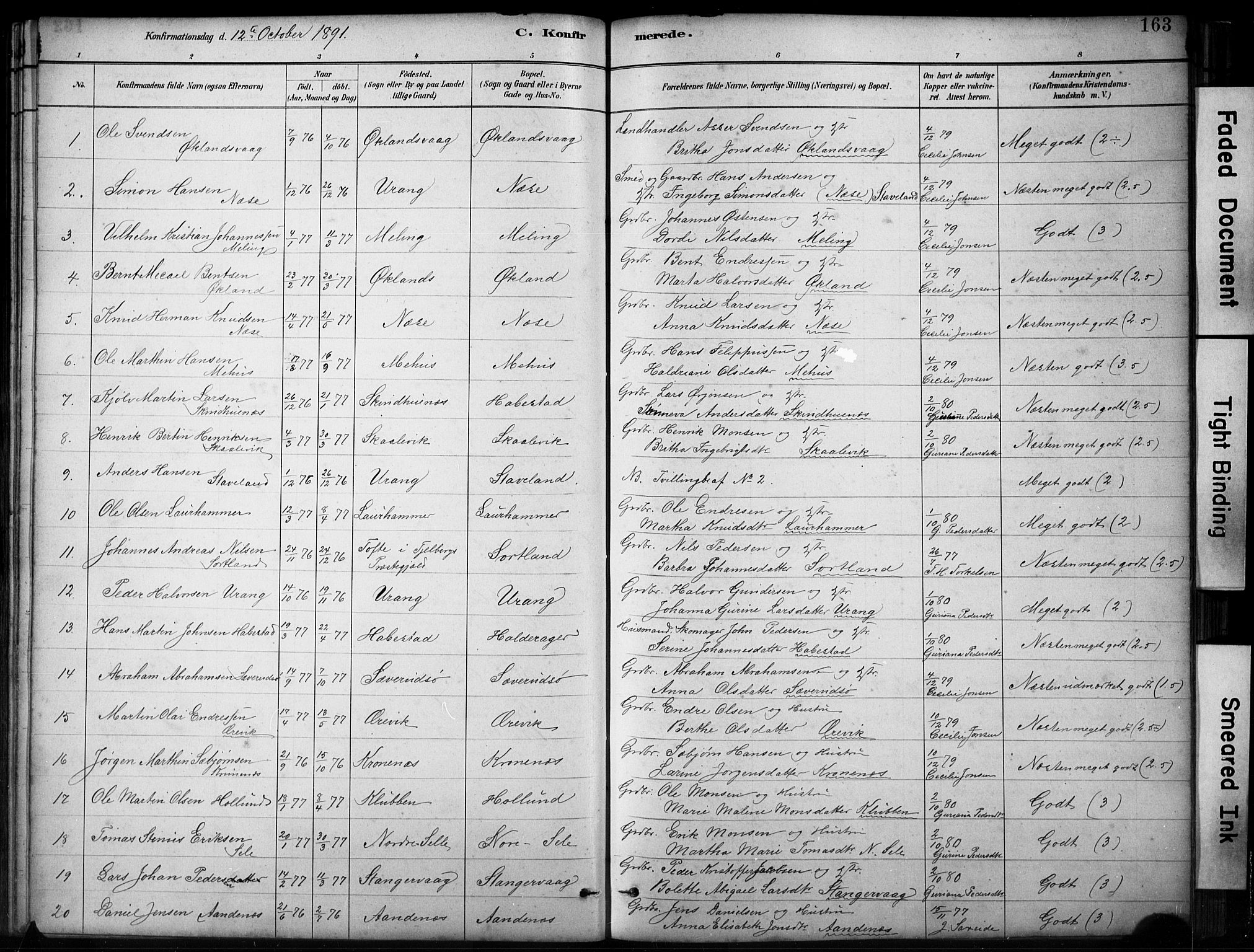 Finnås sokneprestembete, SAB/A-99925/H/Ha/Hab/Habb/L0003: Parish register (copy) no. B 3, 1882-1897, p. 163