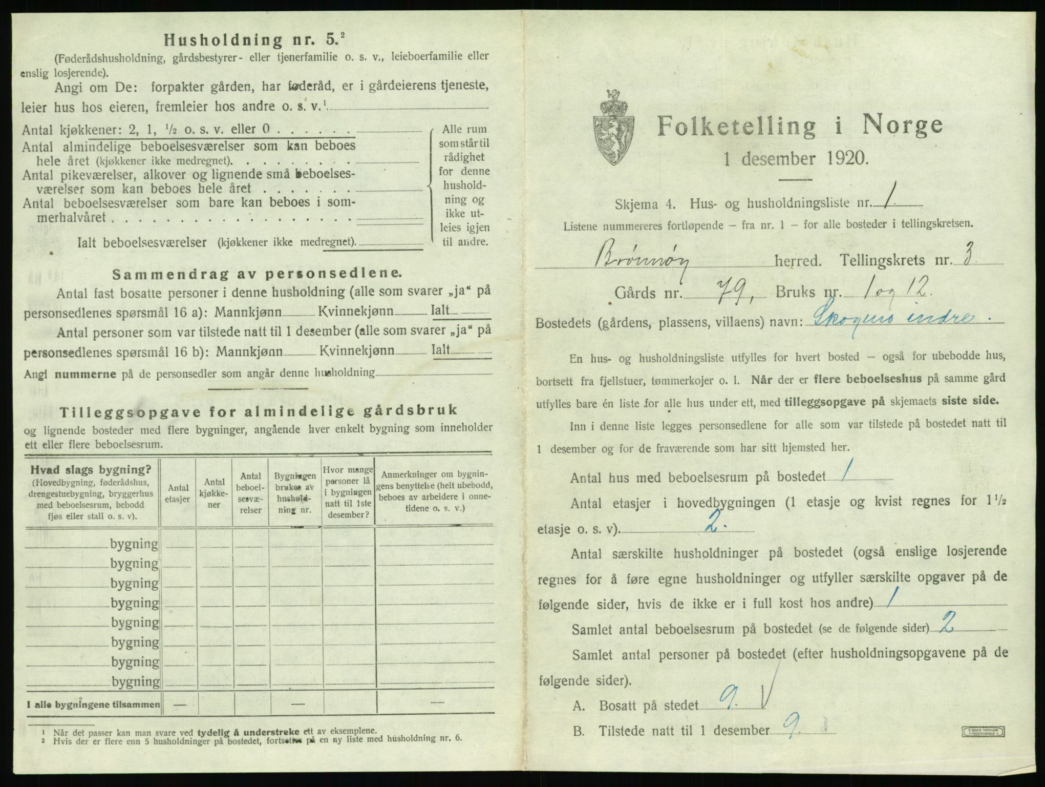 SAT, 1920 census for Brønnøy, 1920, p. 224