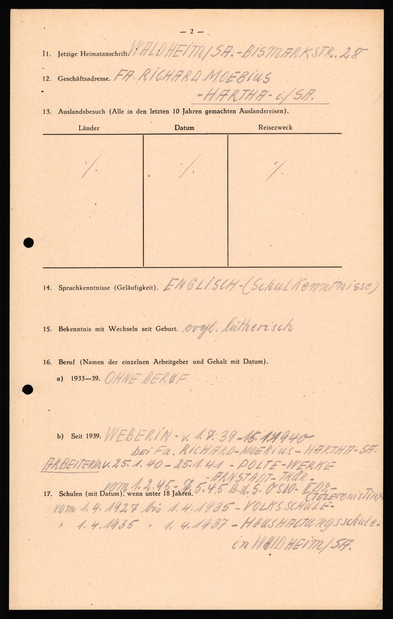 Forsvaret, Forsvarets overkommando II, RA/RAFA-3915/D/Db/L0017: CI Questionaires. Tyske okkupasjonsstyrker i Norge. Tyskere., 1945-1946, p. 398