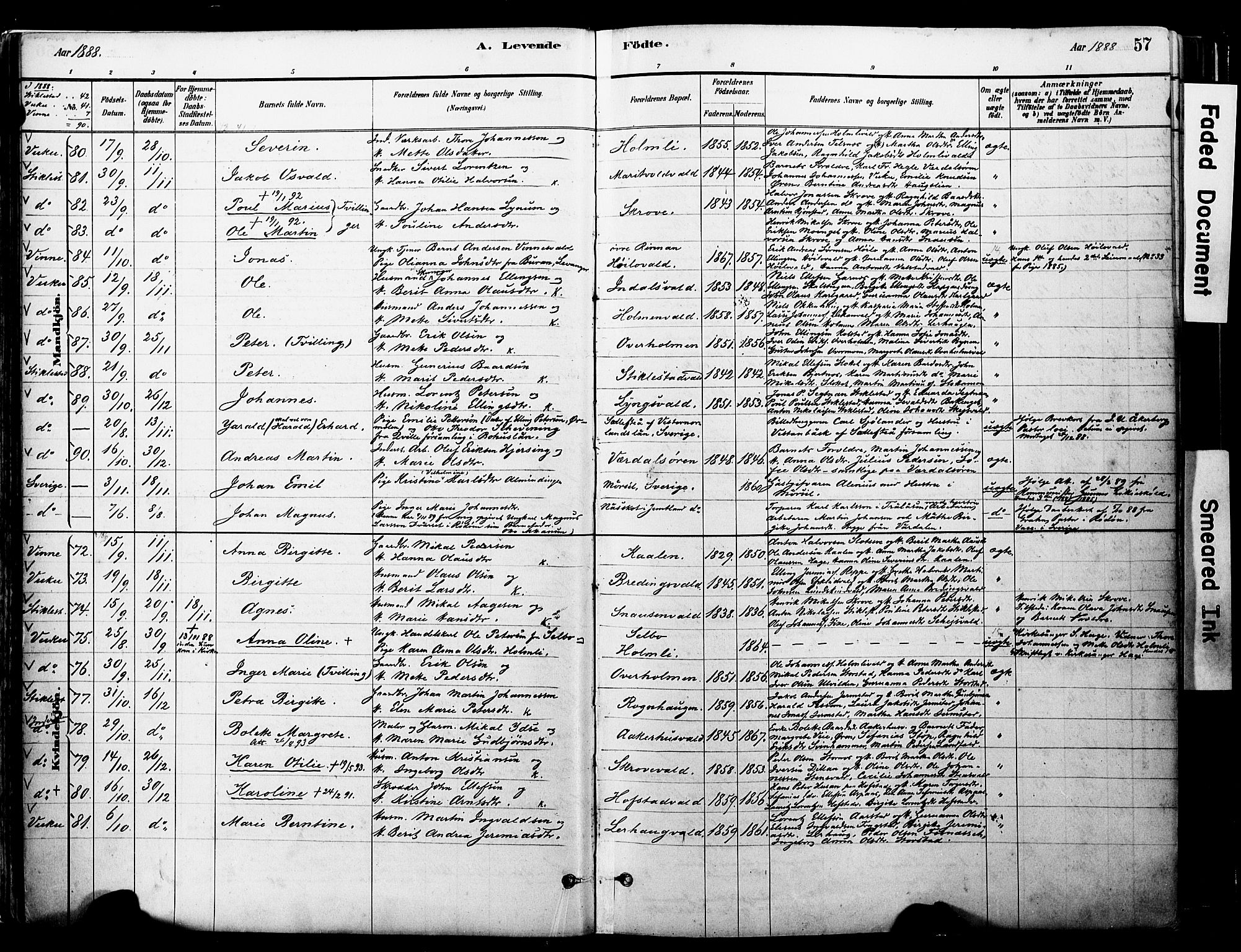 Ministerialprotokoller, klokkerbøker og fødselsregistre - Nord-Trøndelag, SAT/A-1458/723/L0244: Parish register (official) no. 723A13, 1881-1899, p. 57