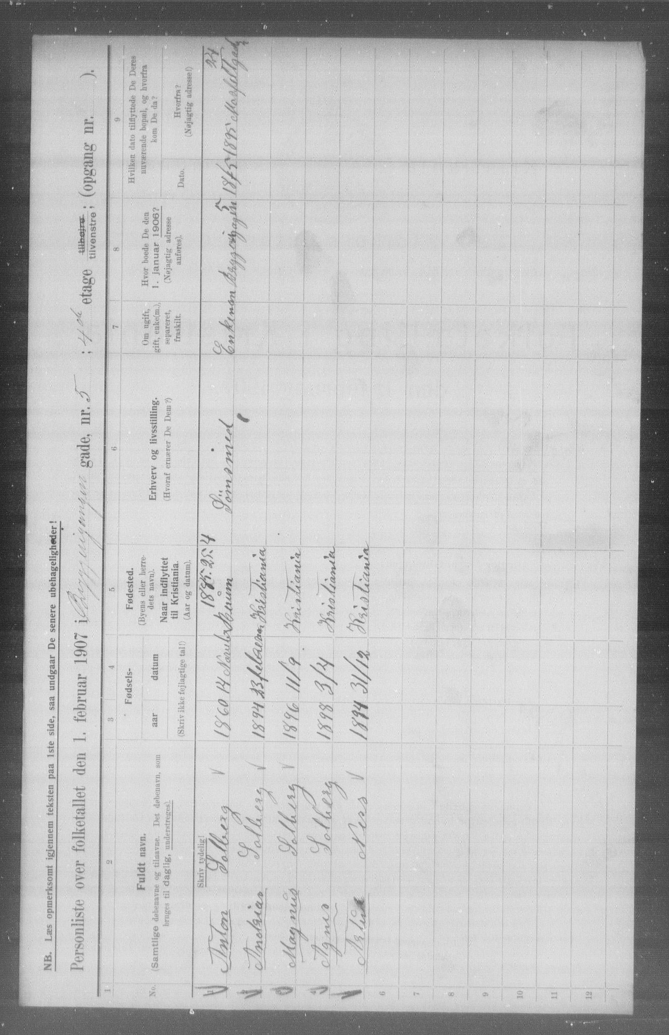 OBA, Municipal Census 1907 for Kristiania, 1907, p. 5301