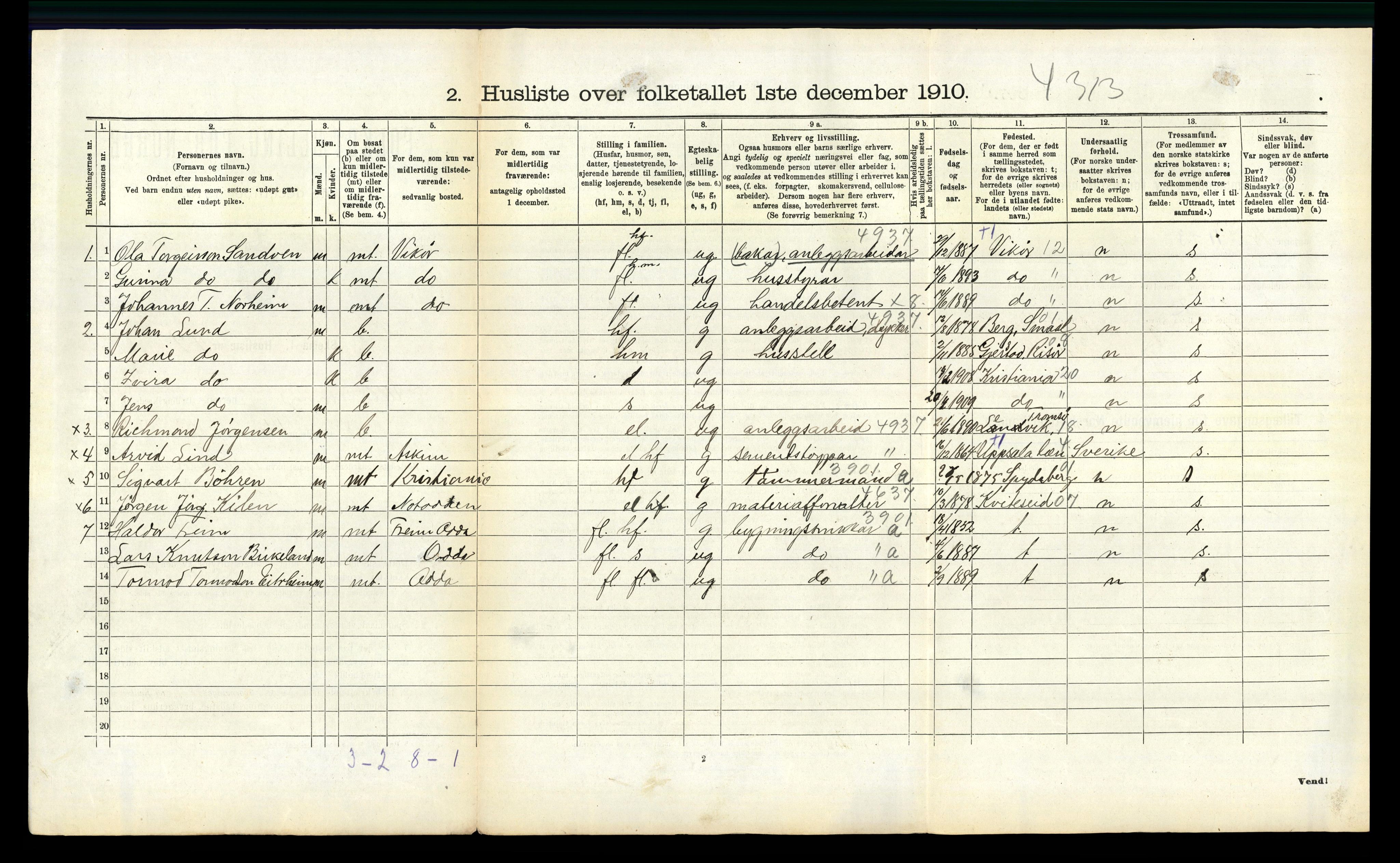 RA, 1910 census for Ullensvang, 1910, p. 954