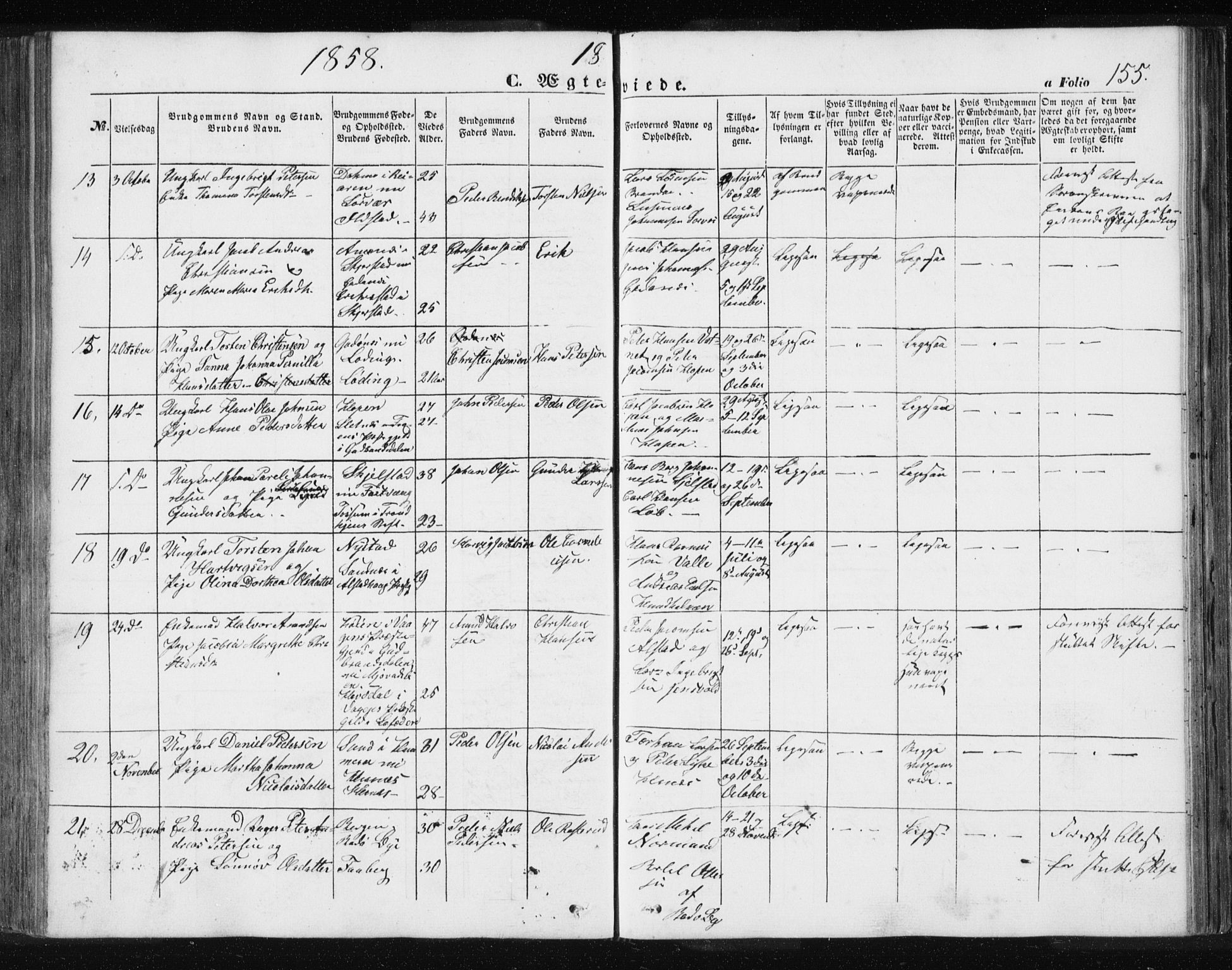 Ministerialprotokoller, klokkerbøker og fødselsregistre - Nordland, AV/SAT-A-1459/801/L0028: Parish register (copy) no. 801C03, 1855-1867, p. 155