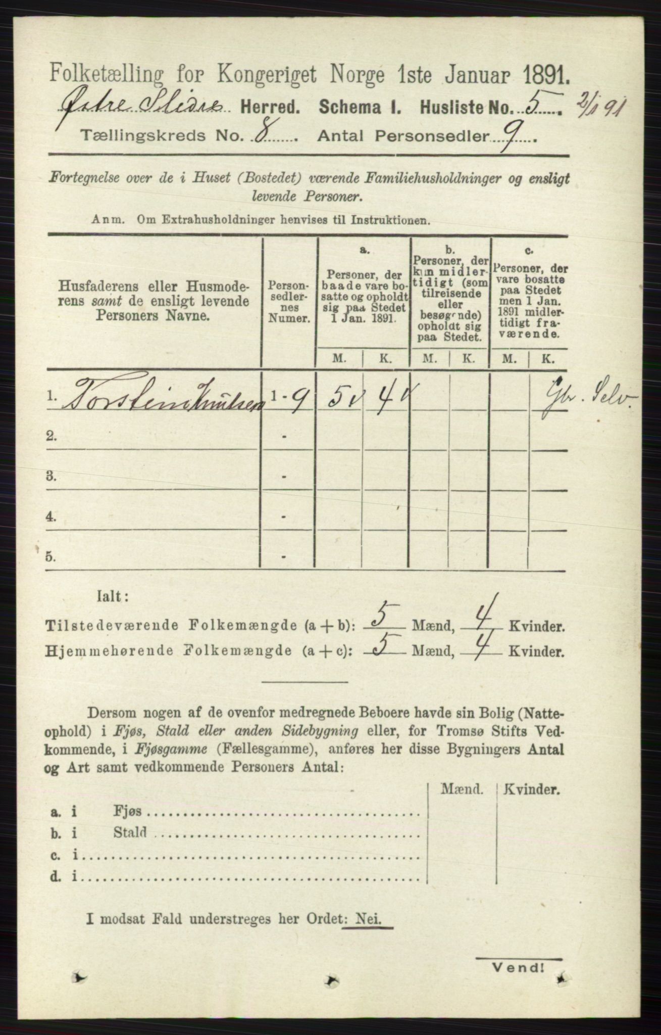 RA, 1891 census for 0544 Øystre Slidre, 1891, p. 2466