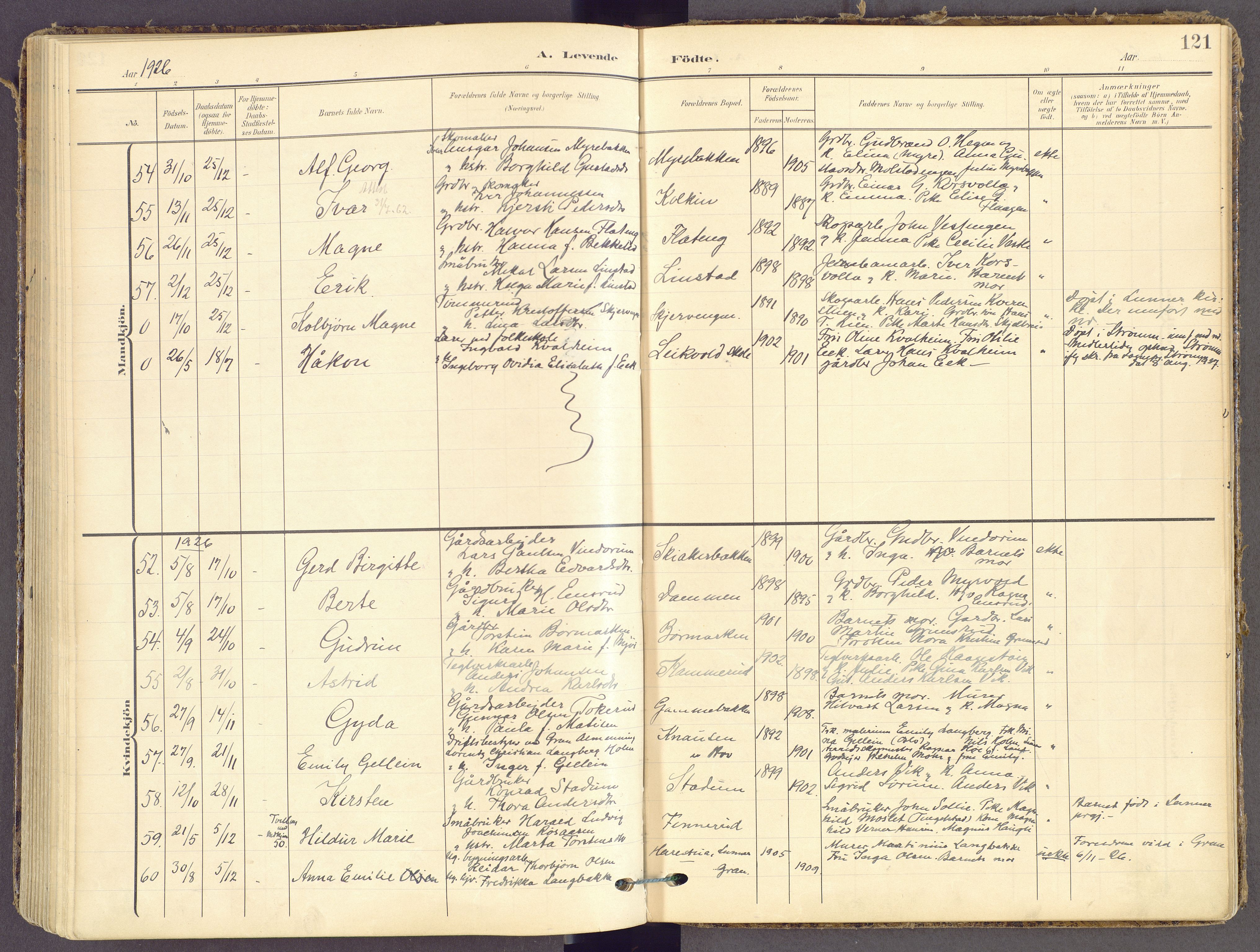 Gran prestekontor, AV/SAH-PREST-112/H/Ha/Haa/L0021: Parish register (official) no. 21, 1908-1932, p. 121