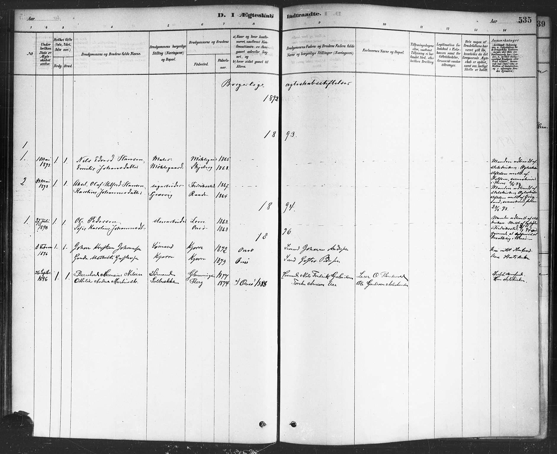 Onsøy prestekontor Kirkebøker, SAO/A-10914/F/Fa/L0006: Parish register (official) no. I 6, 1878-1898, p. 535