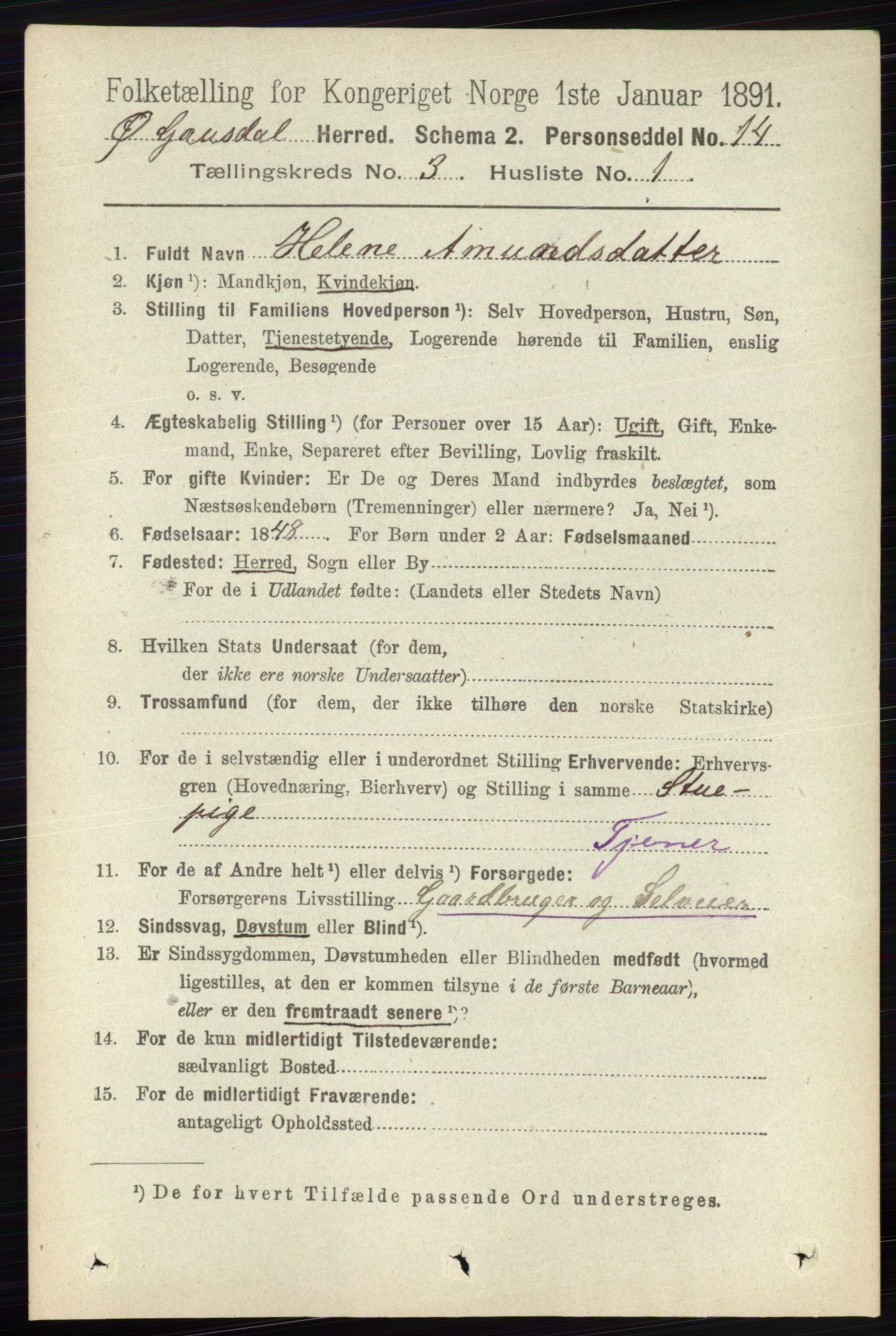 RA, 1891 census for 0522 Østre Gausdal, 1891, p. 1717