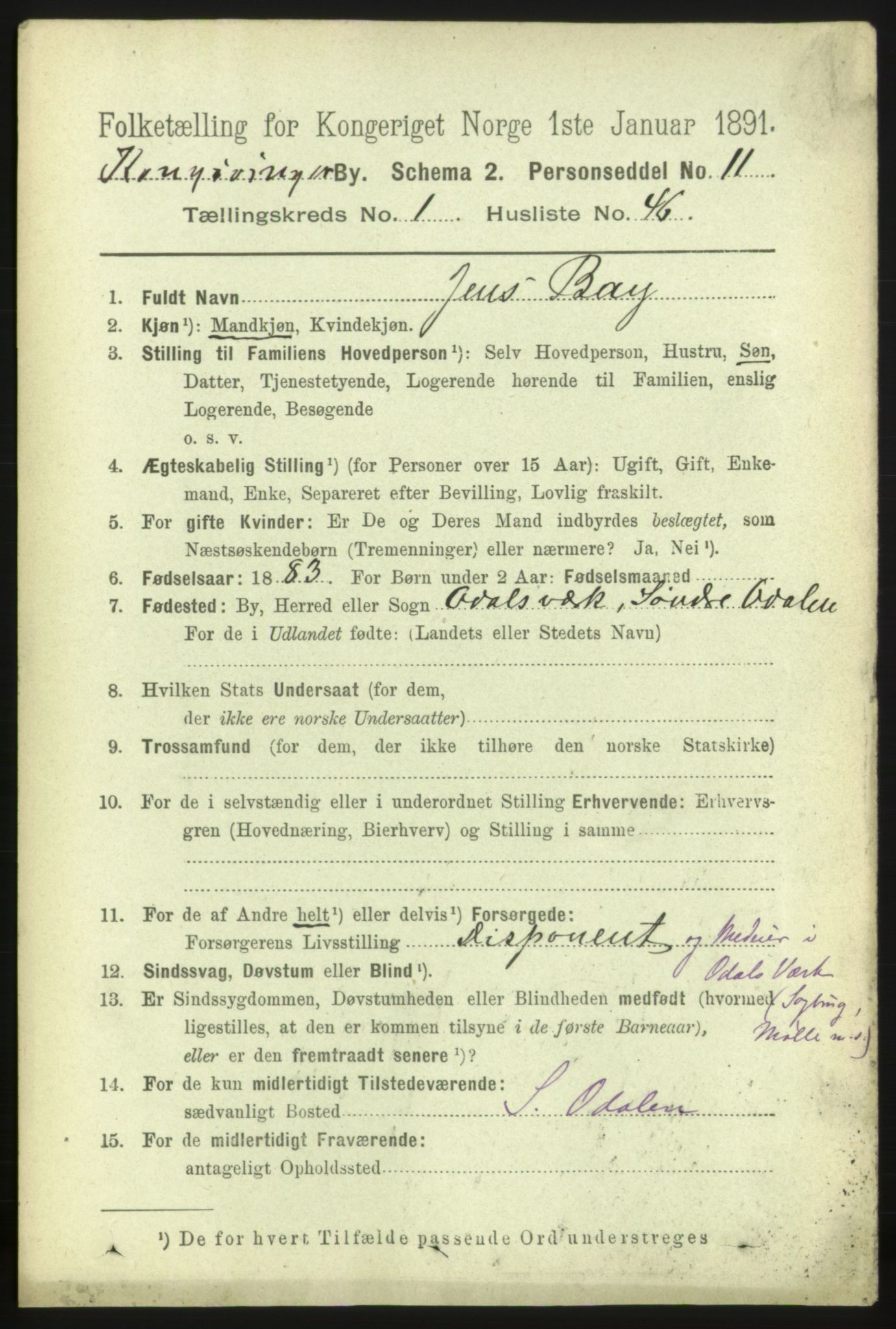 RA, 1891 census for 0402 Kongsvinger, 1891, p. 780