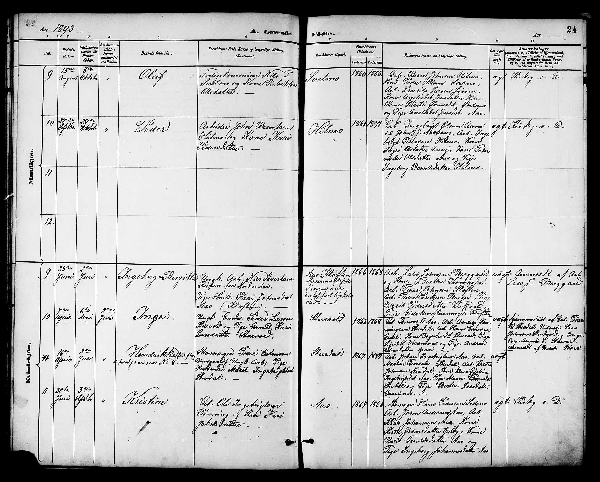 Ministerialprotokoller, klokkerbøker og fødselsregistre - Sør-Trøndelag, AV/SAT-A-1456/698/L1167: Parish register (copy) no. 698C04, 1888-1907, p. 24