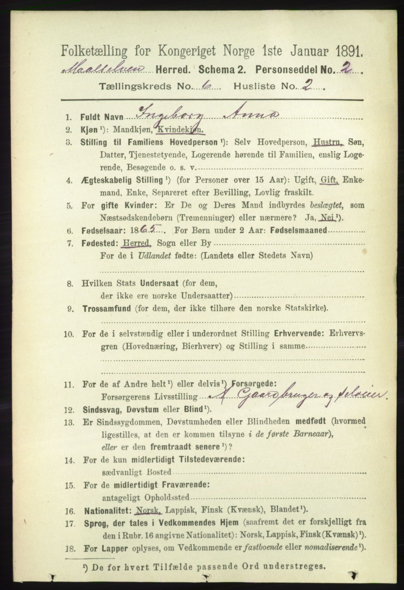 RA, 1891 census for 1924 Målselv, 1891, p. 2040
