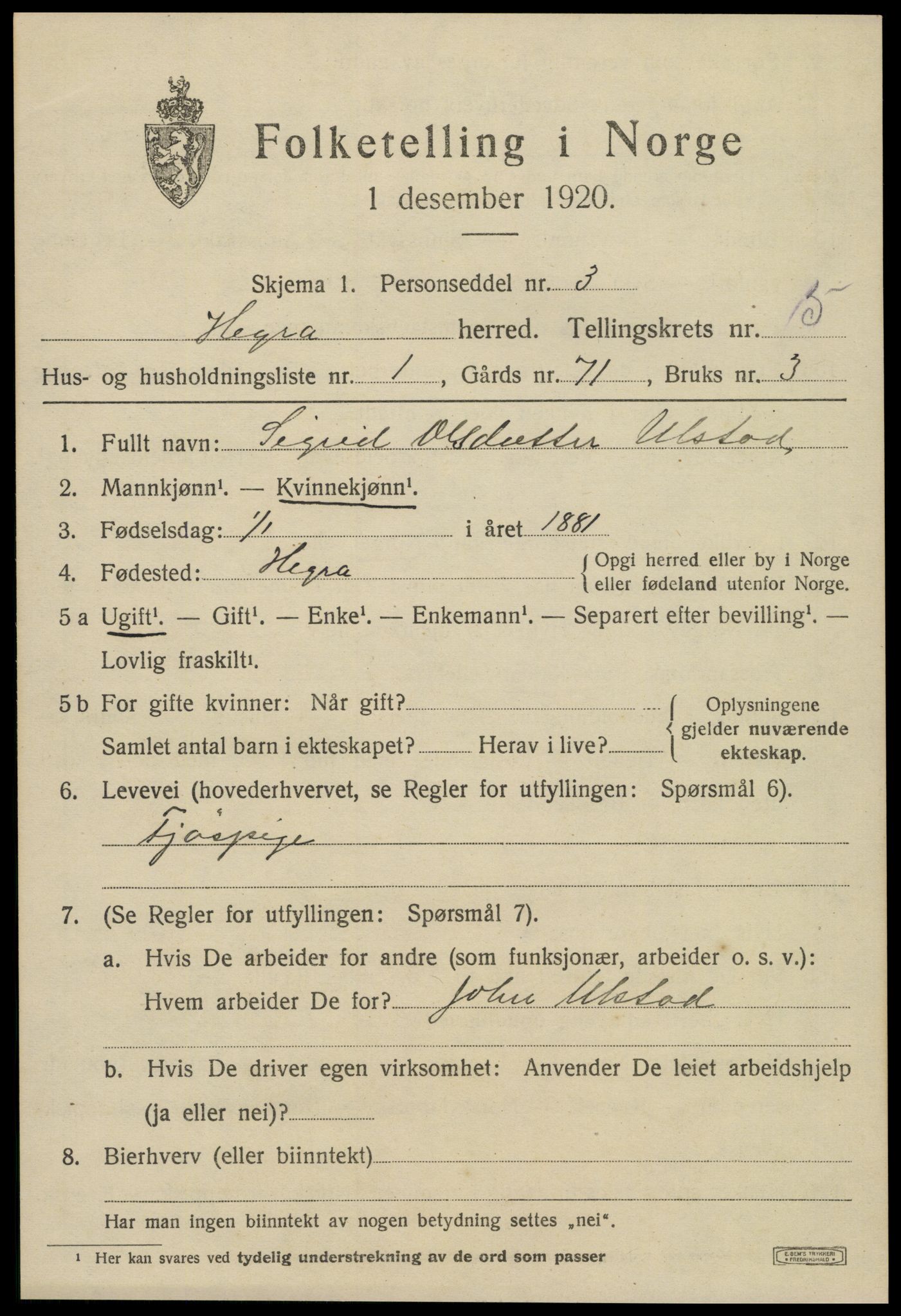 SAT, 1920 census for Hegra, 1920, p. 4038