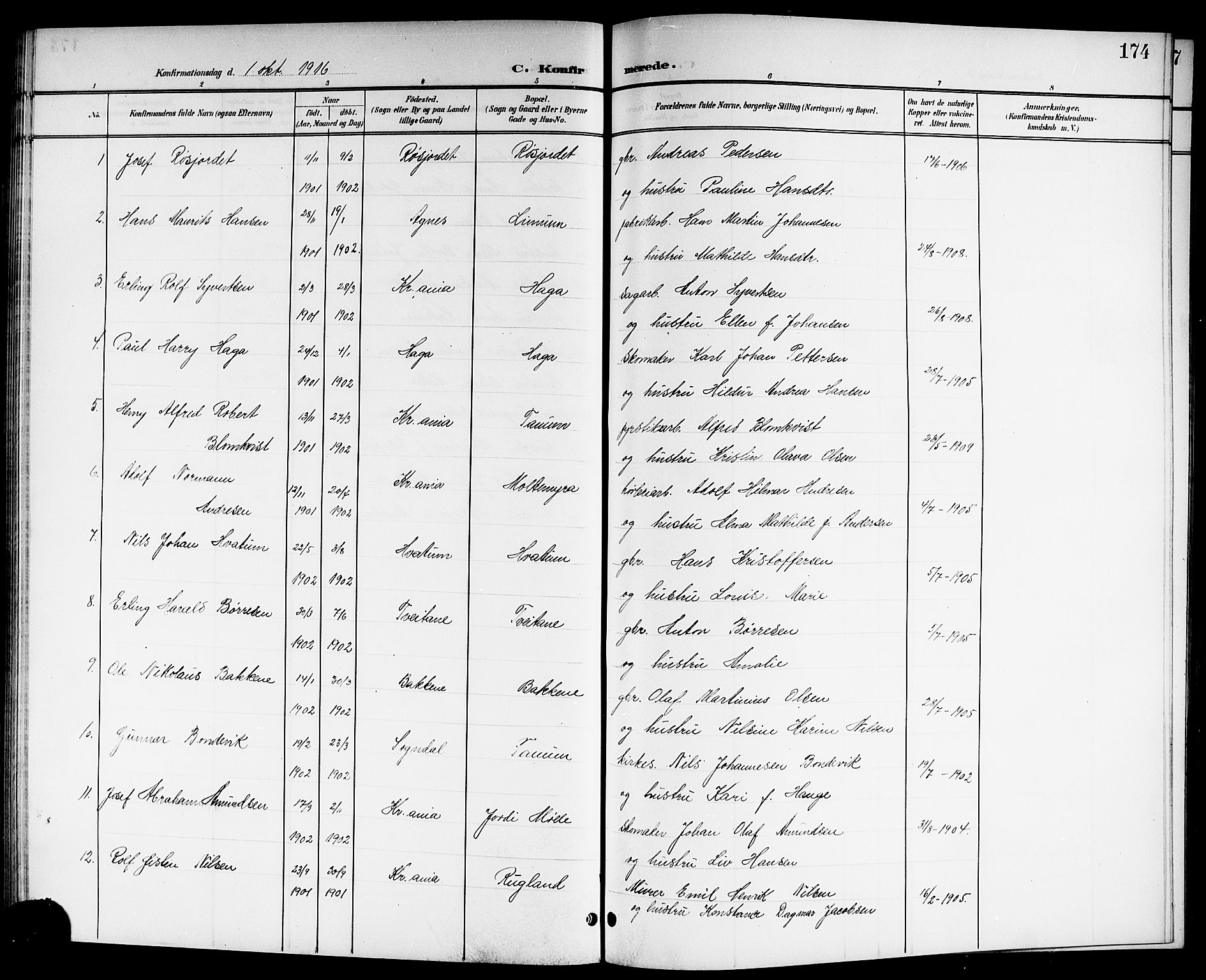 Brunlanes kirkebøker, SAKO/A-342/G/Ga/L0004: Parish register (copy) no. I 4, 1898-1921, p. 174
