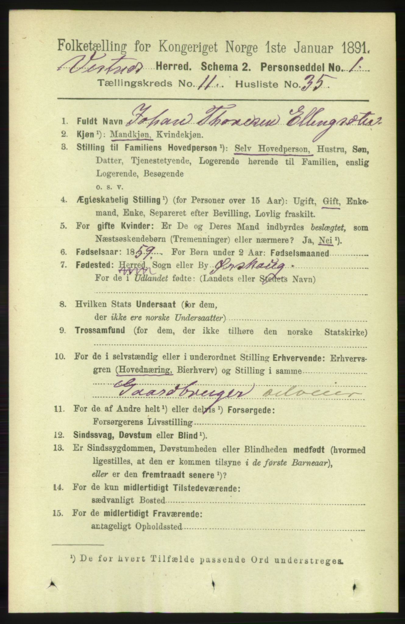 RA, 1891 census for 1535 Vestnes, 1891, p. 4124