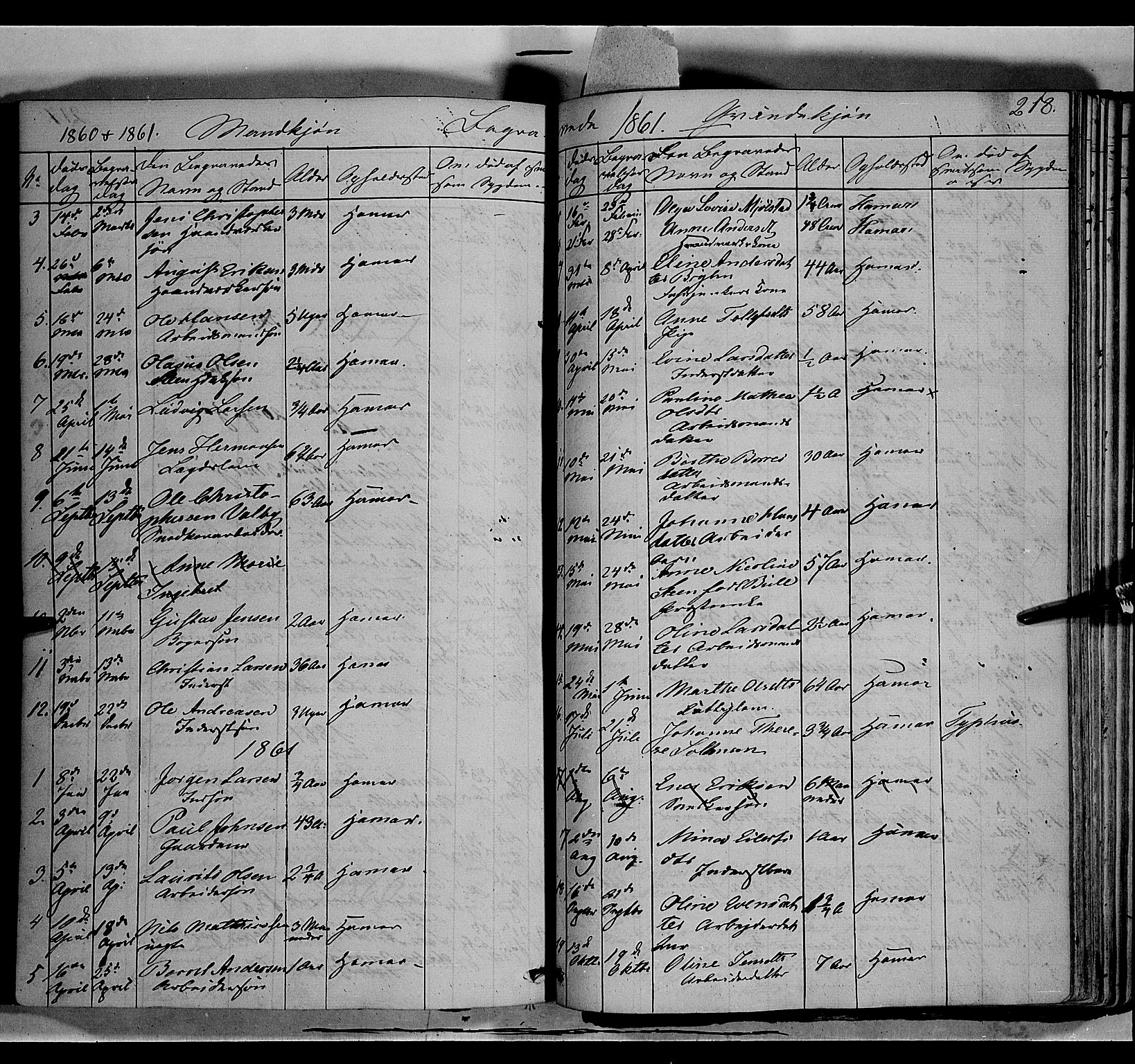 Vang prestekontor, Hedmark, SAH/PREST-008/H/Ha/Haa/L0011: Parish register (official) no. 11, 1852-1877, p. 218