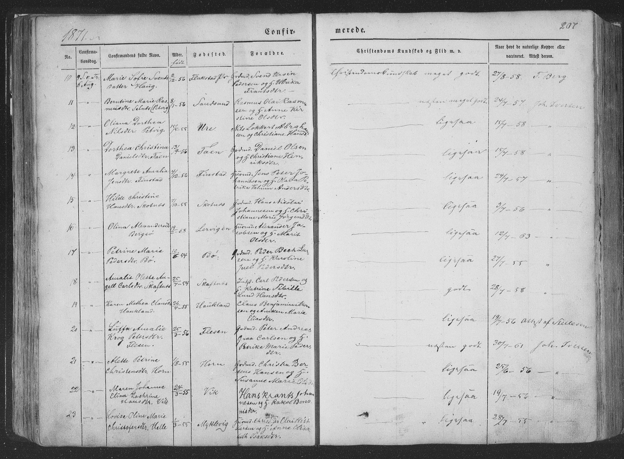 Ministerialprotokoller, klokkerbøker og fødselsregistre - Nordland, AV/SAT-A-1459/881/L1165: Parish register (copy) no. 881C02, 1854-1876, p. 207