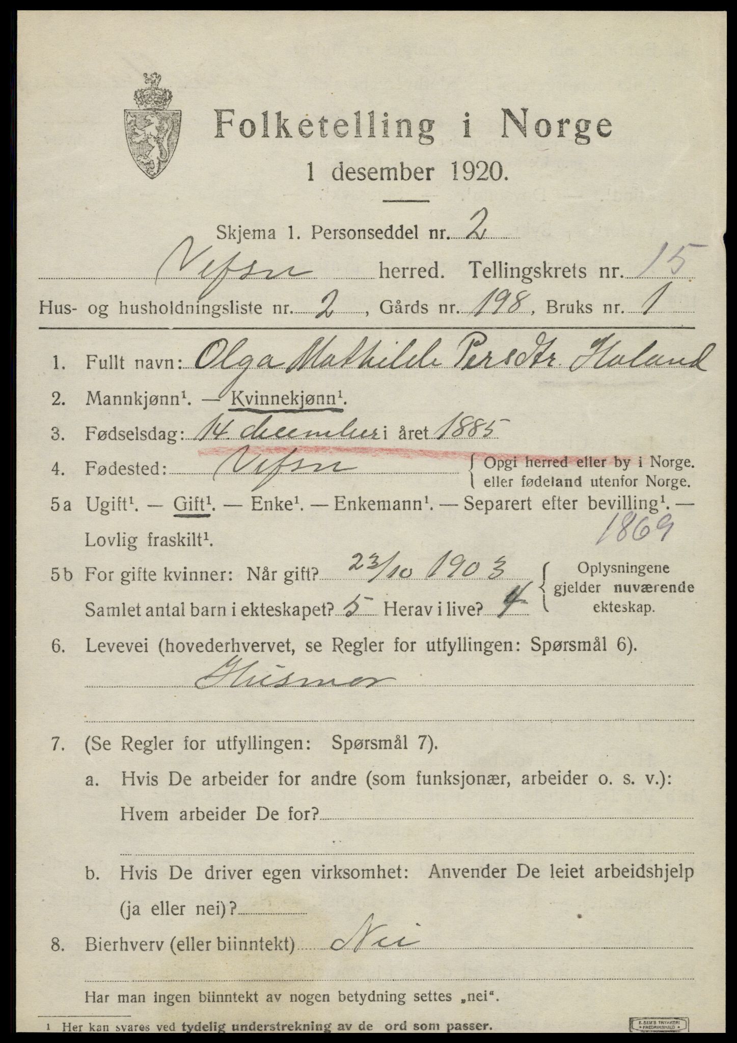 SAT, 1920 census for Vefsn, 1920, p. 11711