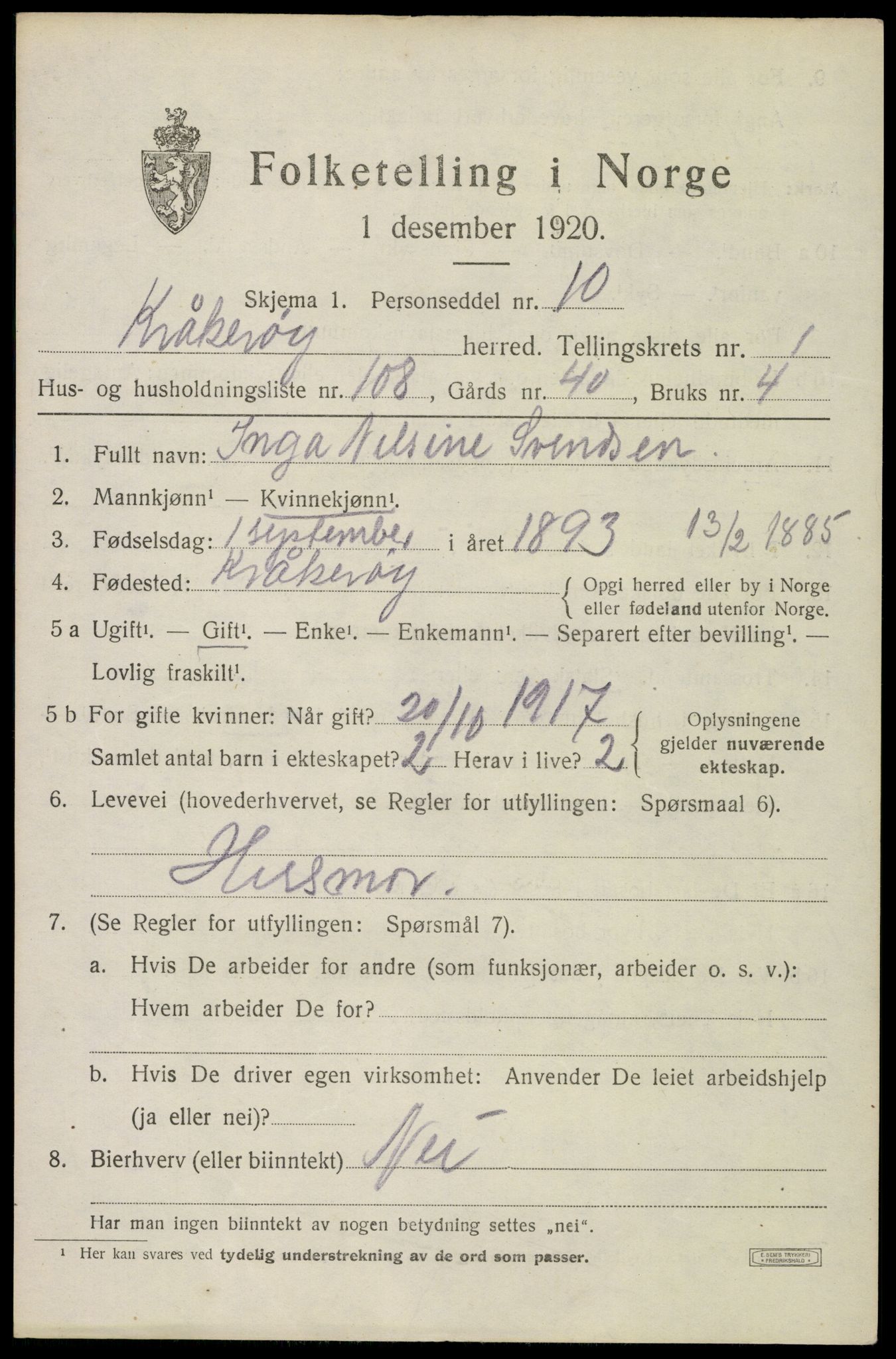 SAO, 1920 census for Kråkerøy, 1920, p. 2578