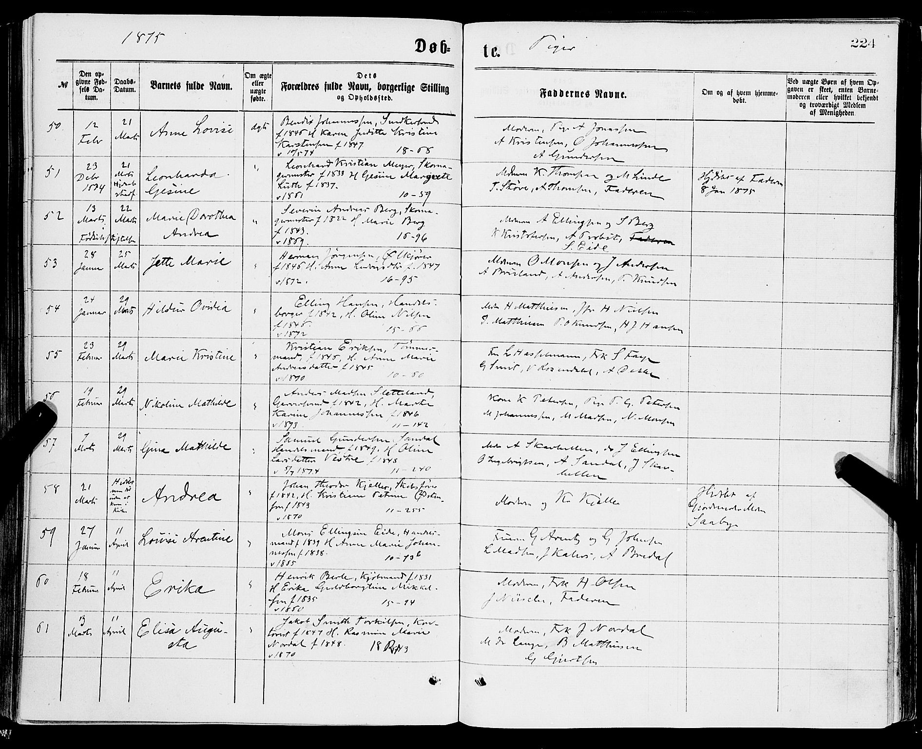 Domkirken sokneprestembete, SAB/A-74801/H/Haa/L0022: Parish register (official) no. B 5, 1872-1878, p. 224