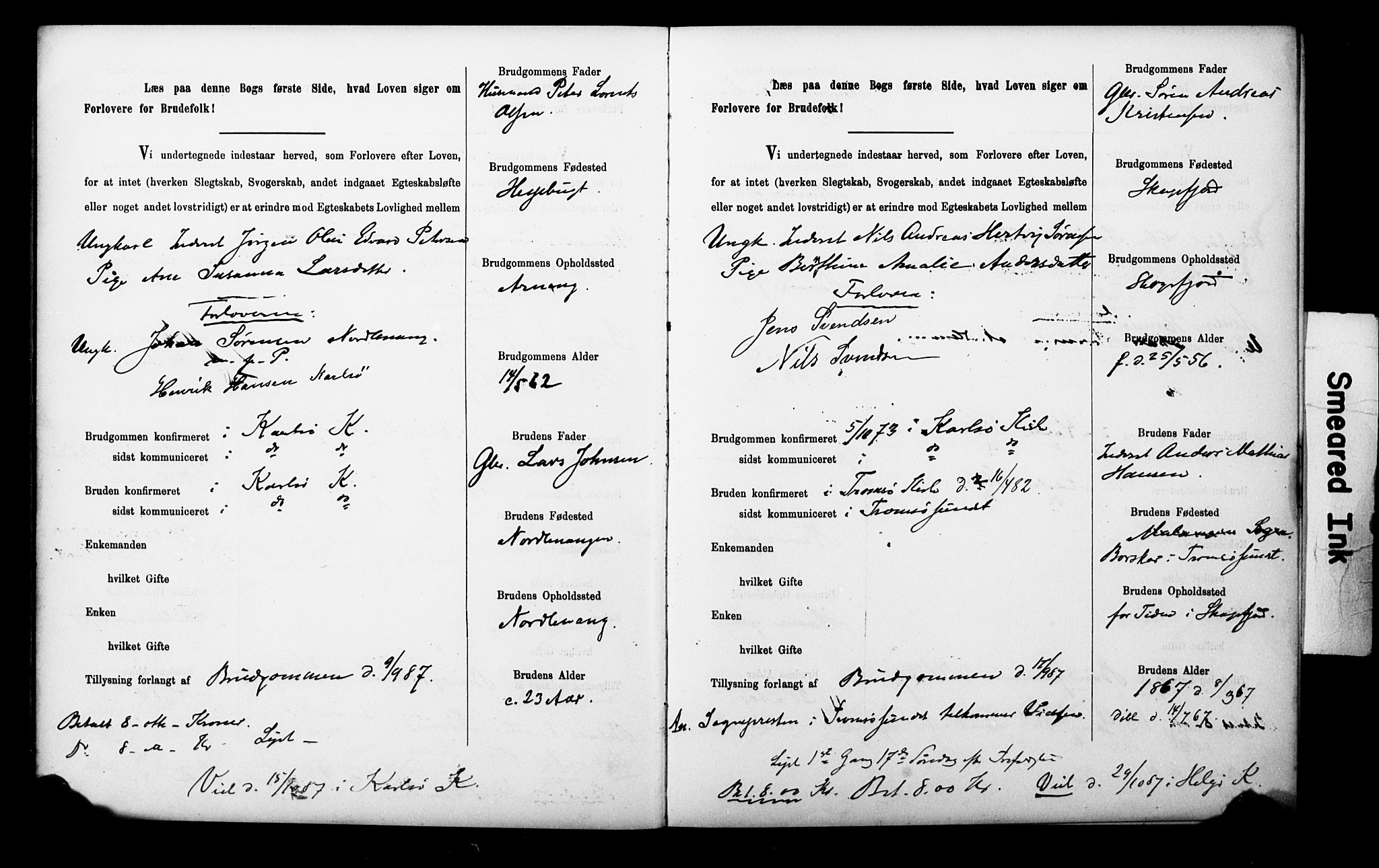 Uten arkivreferanse**, SAT/-: Banns register no. 1 /1 (Trøgstad), 1886-1891