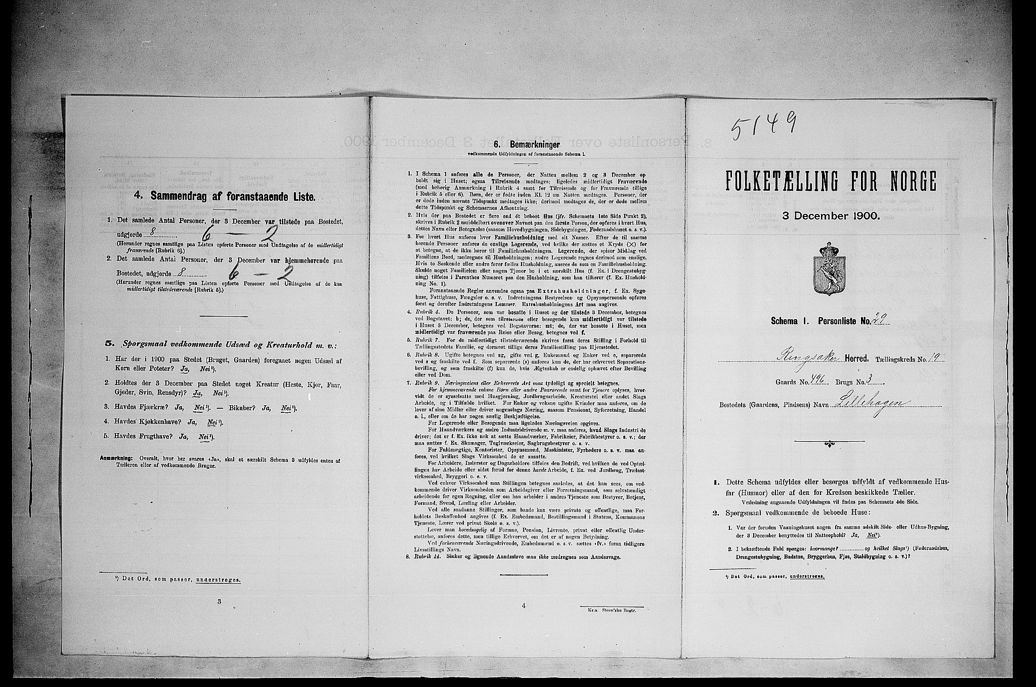 SAH, 1900 census for Ringsaker, 1900, p. 3441