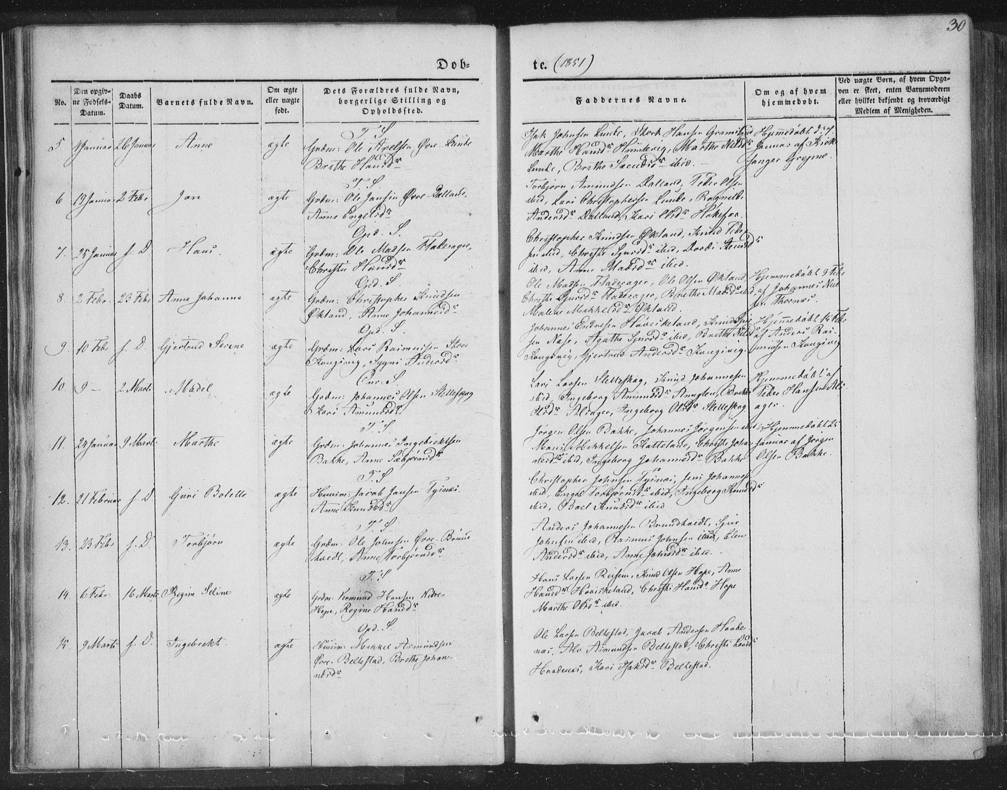 Tysnes sokneprestembete, SAB/A-78601/H/Haa: Parish register (official) no. A 10, 1848-1859, p. 30