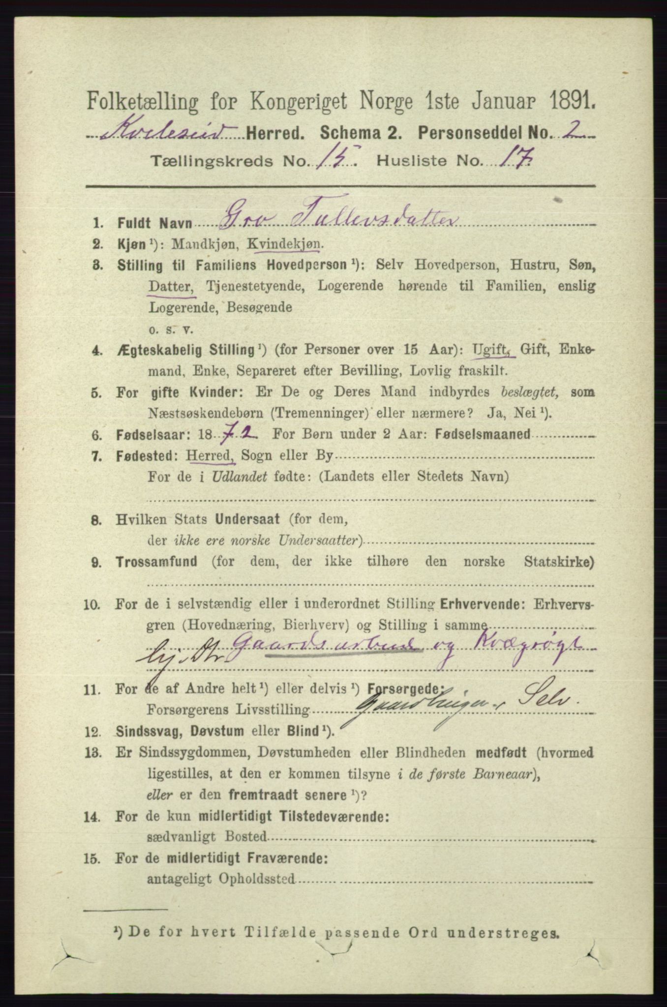 RA, 1891 census for 0829 Kviteseid, 1891, p. 3606