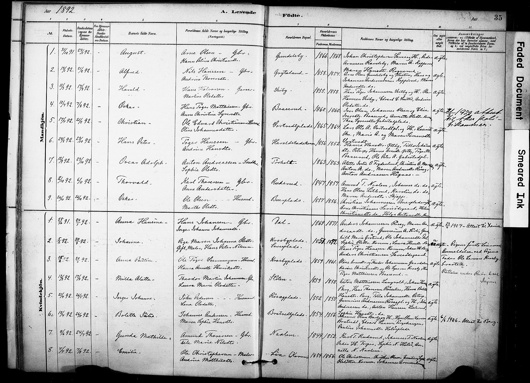 Rakkestad prestekontor Kirkebøker, AV/SAO-A-2008/F/Fc/L0001: Parish register (official) no. III 1, 1878-1905, p. 35