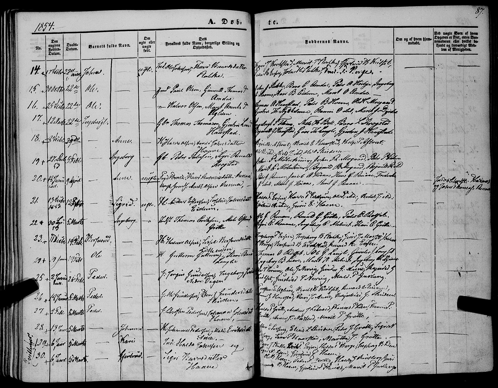 Ministerialprotokoller, klokkerbøker og fødselsregistre - Sør-Trøndelag, AV/SAT-A-1456/695/L1145: Parish register (official) no. 695A06 /1, 1843-1859, p. 87