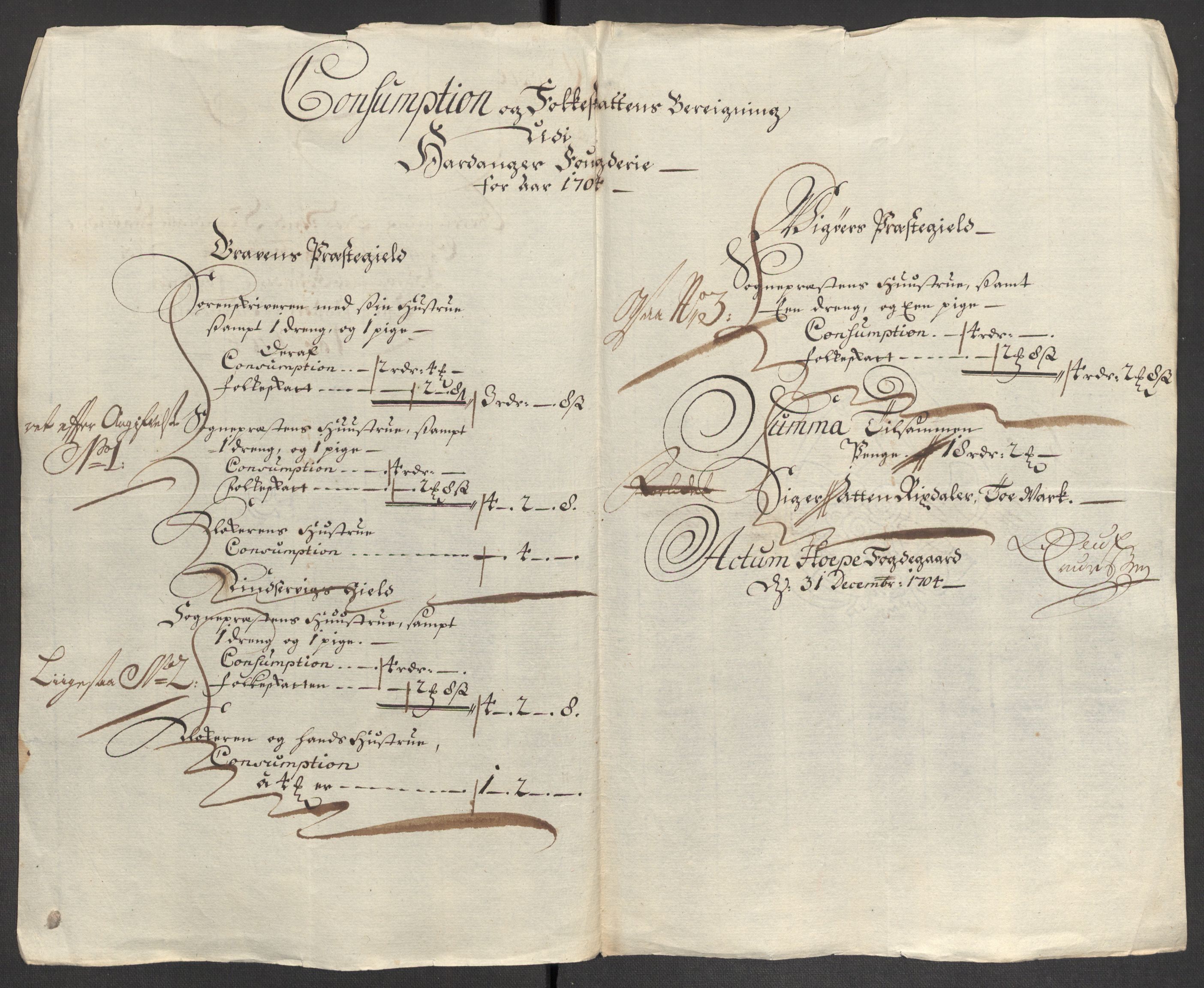 Rentekammeret inntil 1814, Reviderte regnskaper, Fogderegnskap, AV/RA-EA-4092/R48/L2982: Fogderegnskap Sunnhordland og Hardanger, 1704, p. 208