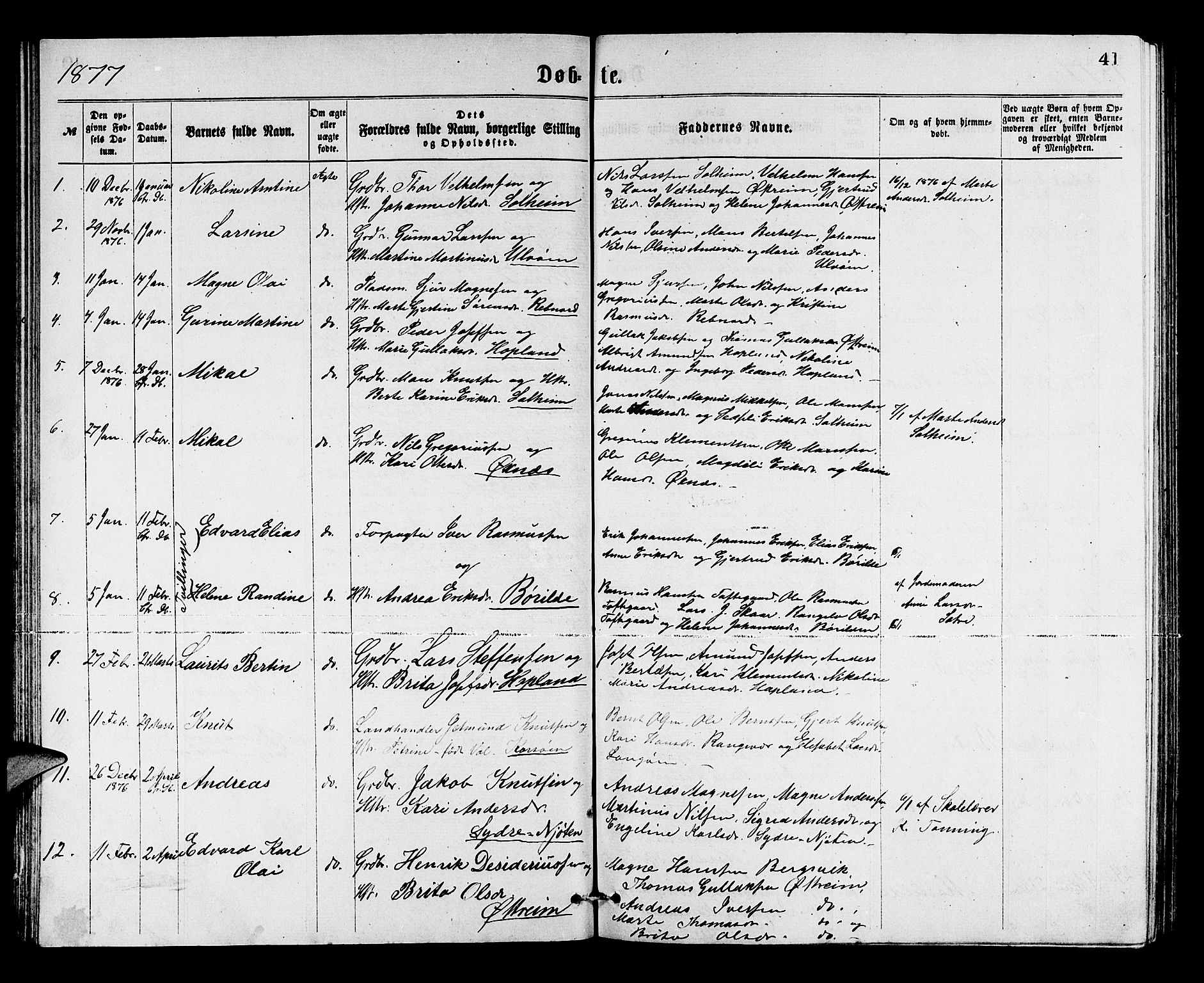 Lindås Sokneprestembete, SAB/A-76701/H/Hab: Parish register (copy) no. C 2, 1868-1885, p. 41