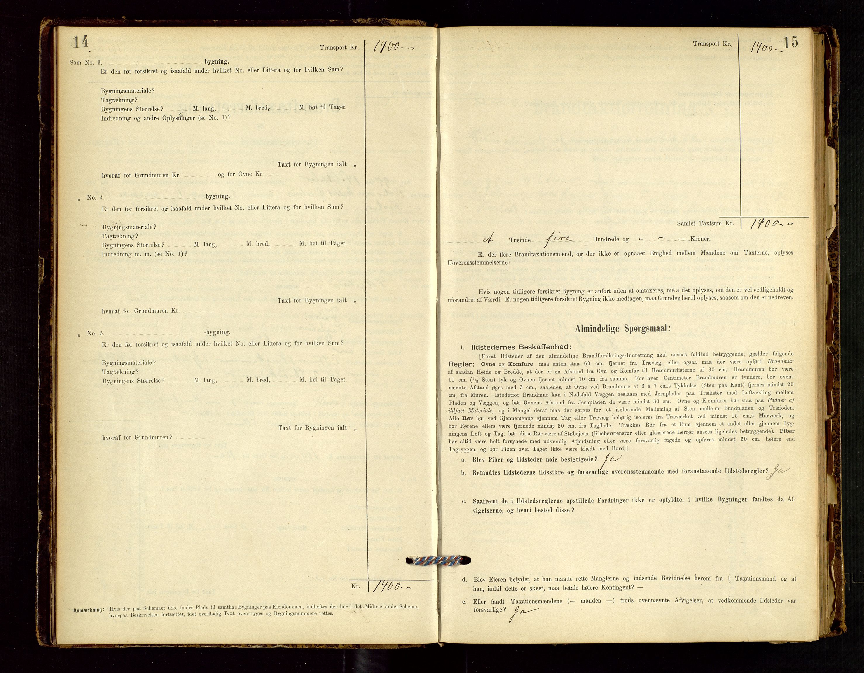 Hjelmeland lensmannskontor, AV/SAST-A-100439/Gob/L0001: "Brandtaxationsprotokol", 1895-1932, p. 14-15