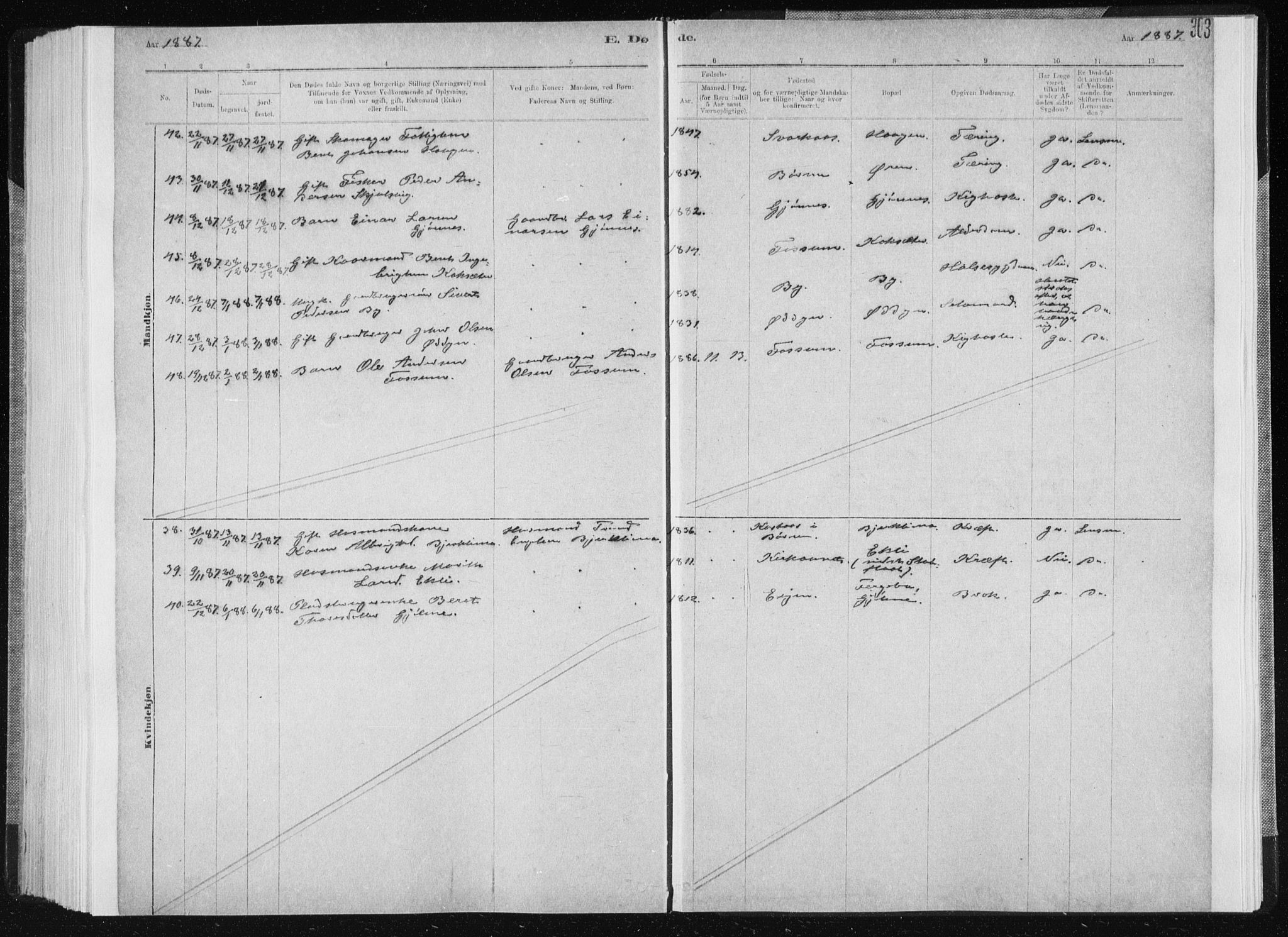 Ministerialprotokoller, klokkerbøker og fødselsregistre - Sør-Trøndelag, AV/SAT-A-1456/668/L0818: Parish register (copy) no. 668C07, 1885-1898, p. 303