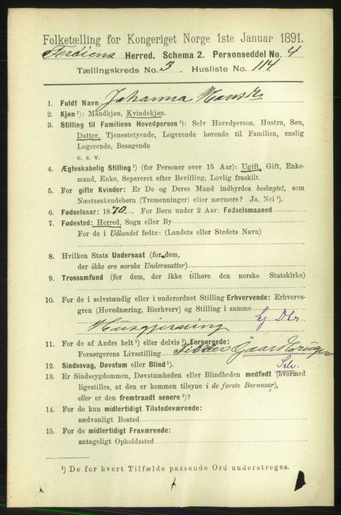 RA, 1891 census for 1619 Frøya, 1891, p. 2714