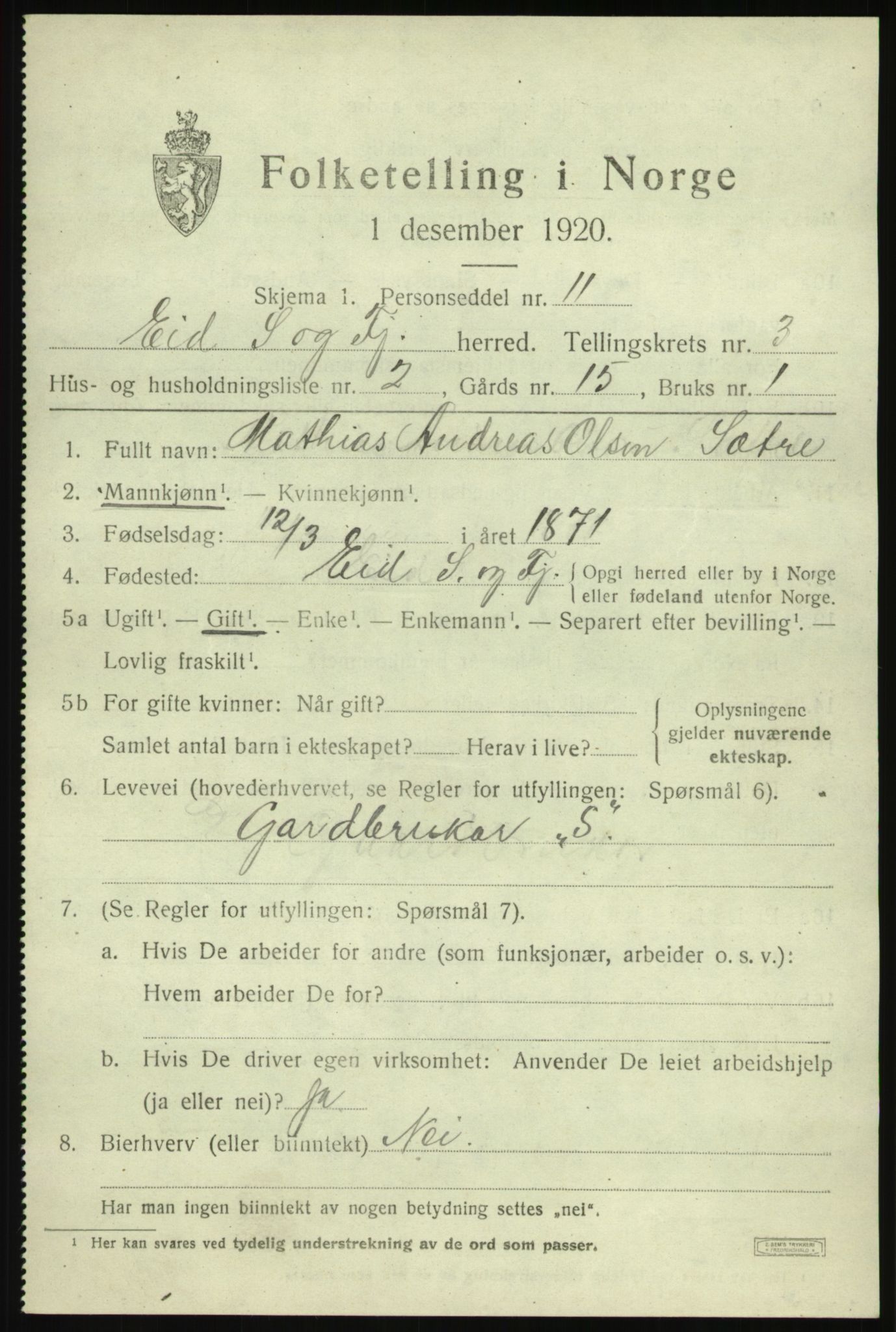 SAB, 1920 census for Eid, 1920, p. 2018