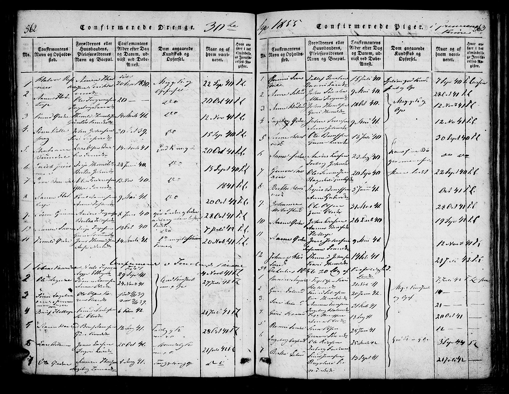 Bjelland sokneprestkontor, SAK/1111-0005/F/Fa/Fac/L0001: Parish register (official) no. A 1, 1815-1866, p. 562-563