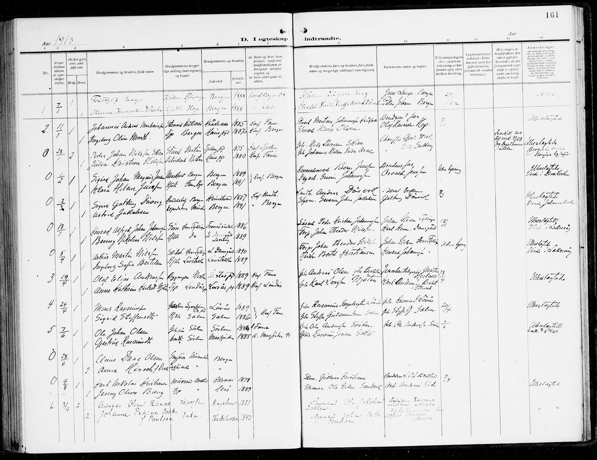 Fana Sokneprestembete, SAB/A-75101/H/Haa/Haai/L0004: Parish register (official) no. I 4, 1912-1933, p. 161