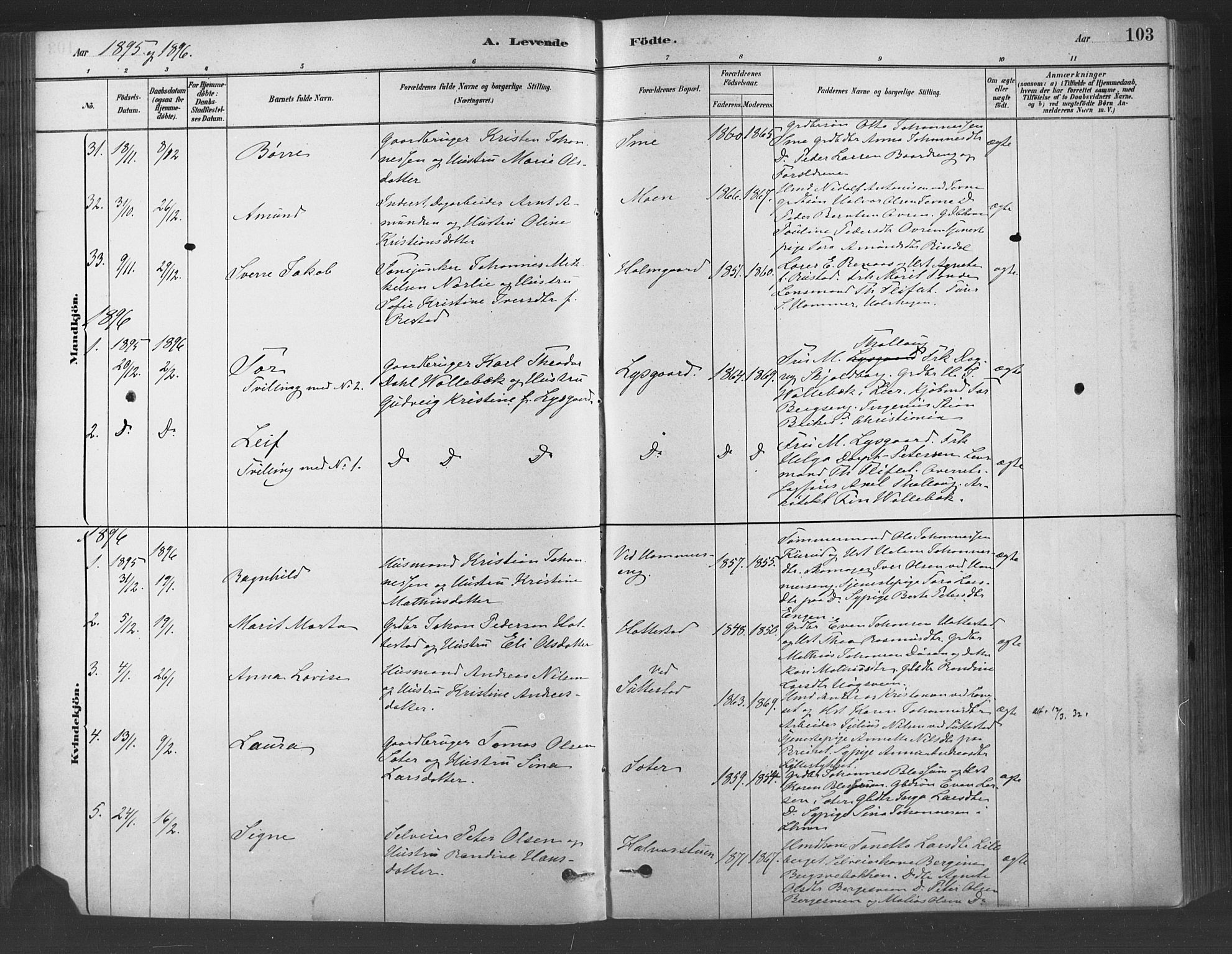Fåberg prestekontor, SAH/PREST-086/H/Ha/Haa/L0009: Parish register (official) no. 9, 1879-1898, p. 103