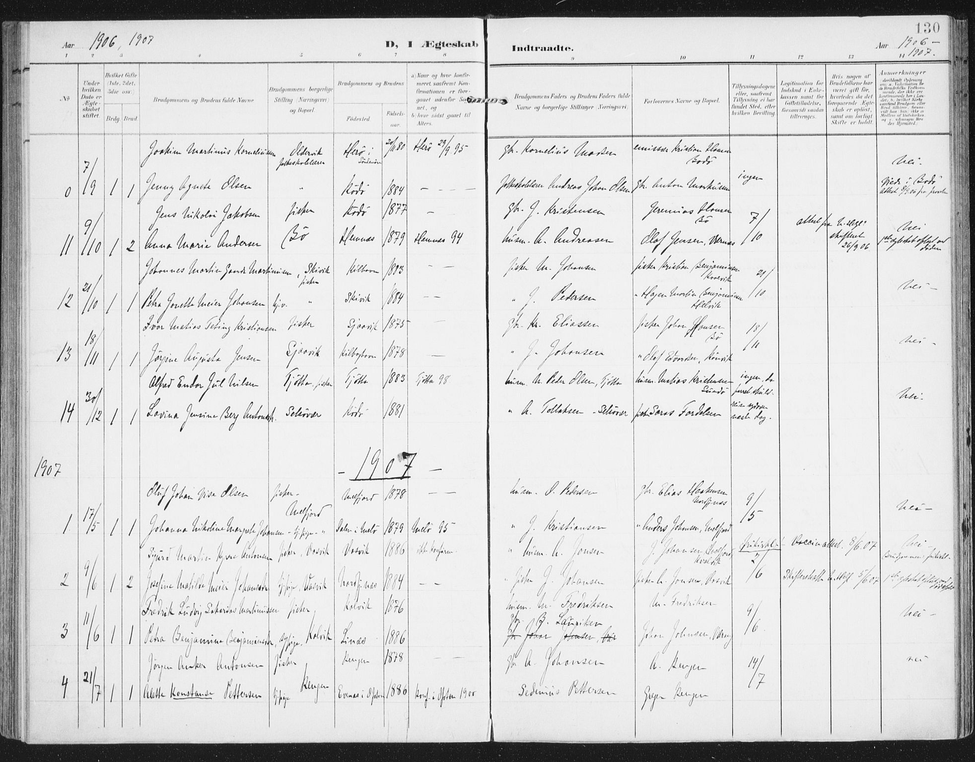 Ministerialprotokoller, klokkerbøker og fødselsregistre - Nordland, AV/SAT-A-1459/841/L0612: Parish register (official) no. 841A15, 1902-1910, p. 130