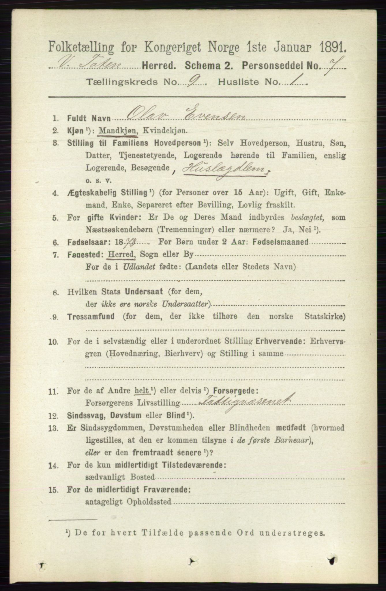 RA, 1891 census for 0529 Vestre Toten, 1891, p. 5552