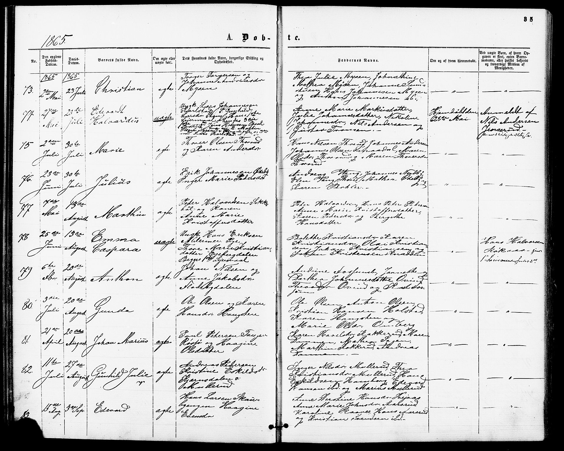 Enebakk prestekontor Kirkebøker, AV/SAO-A-10171c/F/Fa/L0011: Parish register (official) no. I 11, 1862-1882, p. 35